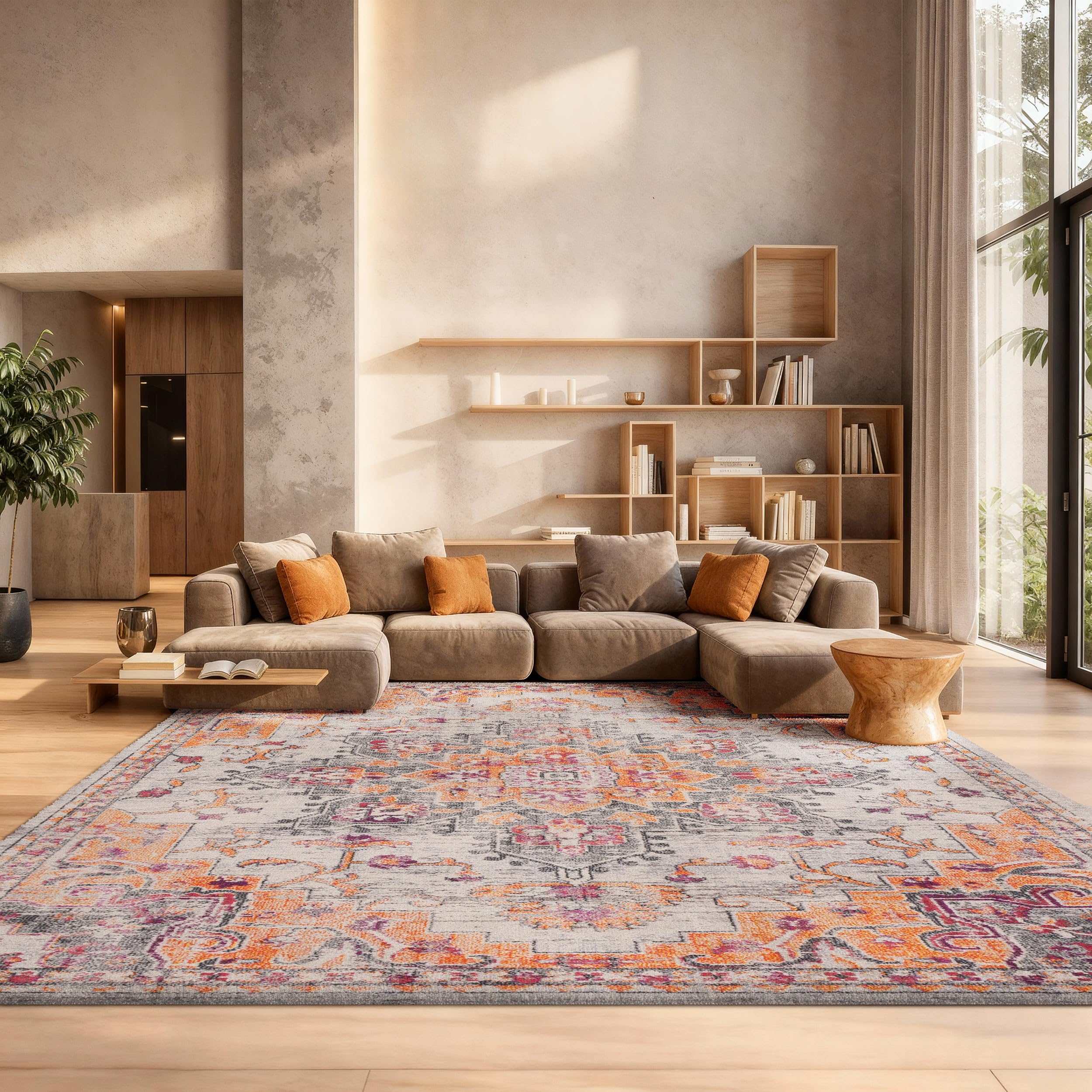 SAFAVIEH Madison Collection Area Rug - 2'2" x 4', Beige & Orange, Boho Chic Distressed Medallion Design, Non-Shedding & Easy to Clean, Ideal for Living Room, Bedroom, Dining Space (MAD473E)