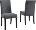 Roundhill Furniture Biony Gray Fabric Dining Chairs with Nailhead Trim, Pack of 2