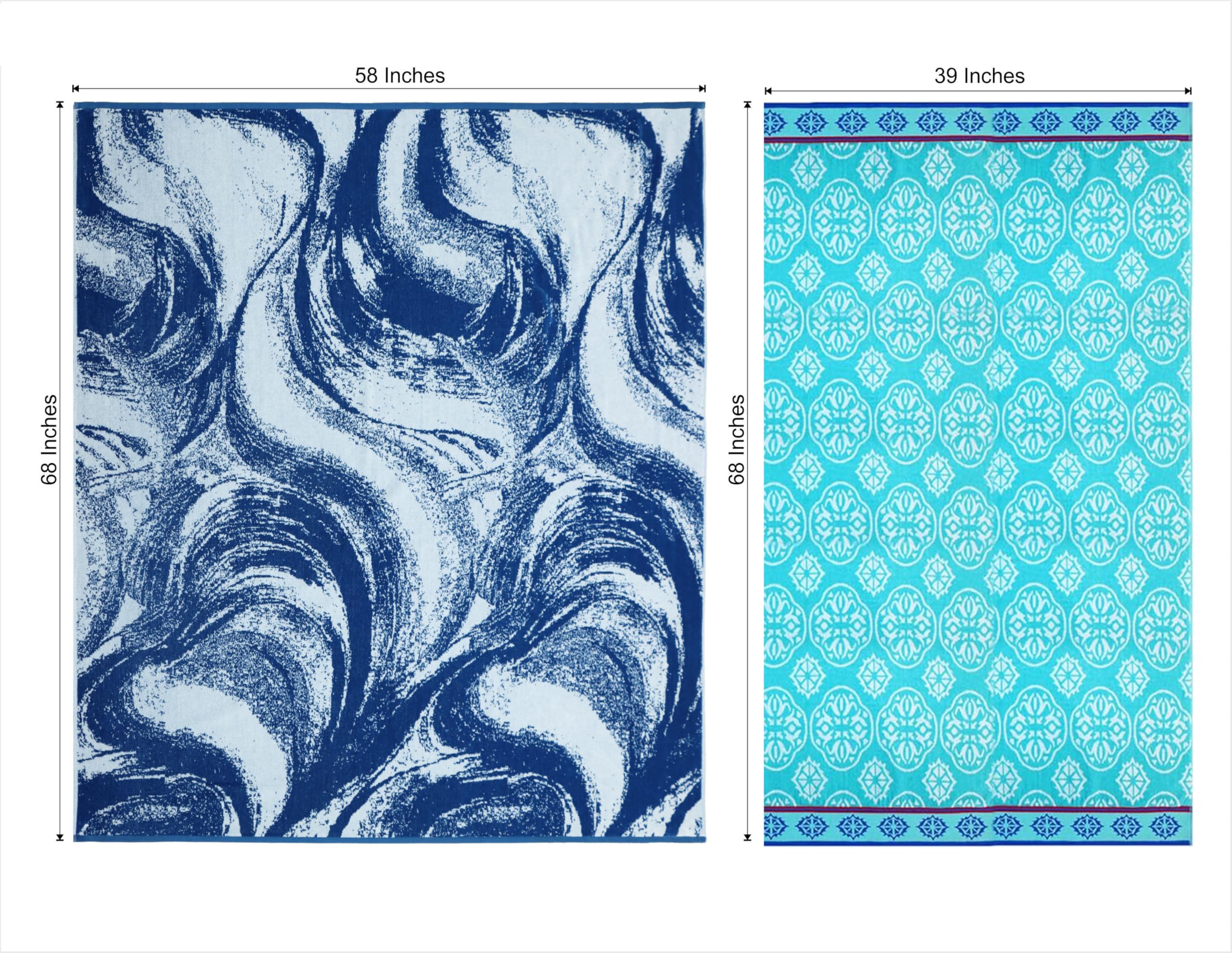 COTTON CRAFT Ombre Stripe Extra Wide Beach Towel for Two - 58x68 - Pure Cotton - Double Woven Jacquard Thick Plush Super Soft Luxurious Velour Pile - Pool Picnic Bath - 450 GSM - Blue