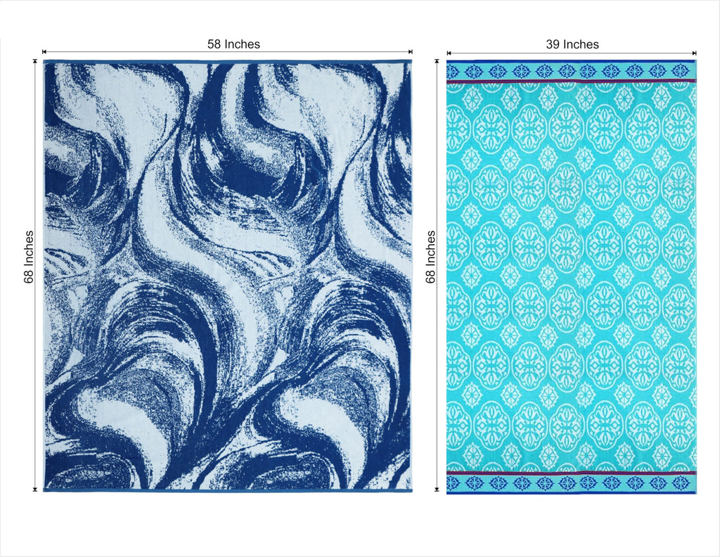 COTTON CRAFT Ombre Stripe Extra Wide Beach Towel for Two - 58x68 - Pure Cotton - Double Woven Jacquard Thick Plush Super Soft Luxurious Velour Pile - Pool Picnic Bath - 450 GSM - Blue