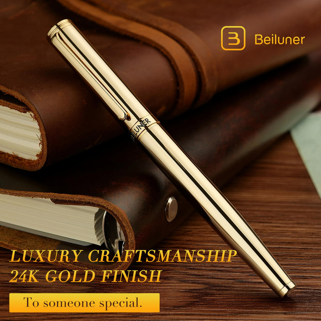BEILUNER Luxury Rollerball Pen,24K Gold Trim,Noble and Elegant Designs,Schneider Ink Refill, Best Roller Ball Pen Gift Set for Men & Women, Professional, Executive Office, Nice Pens
