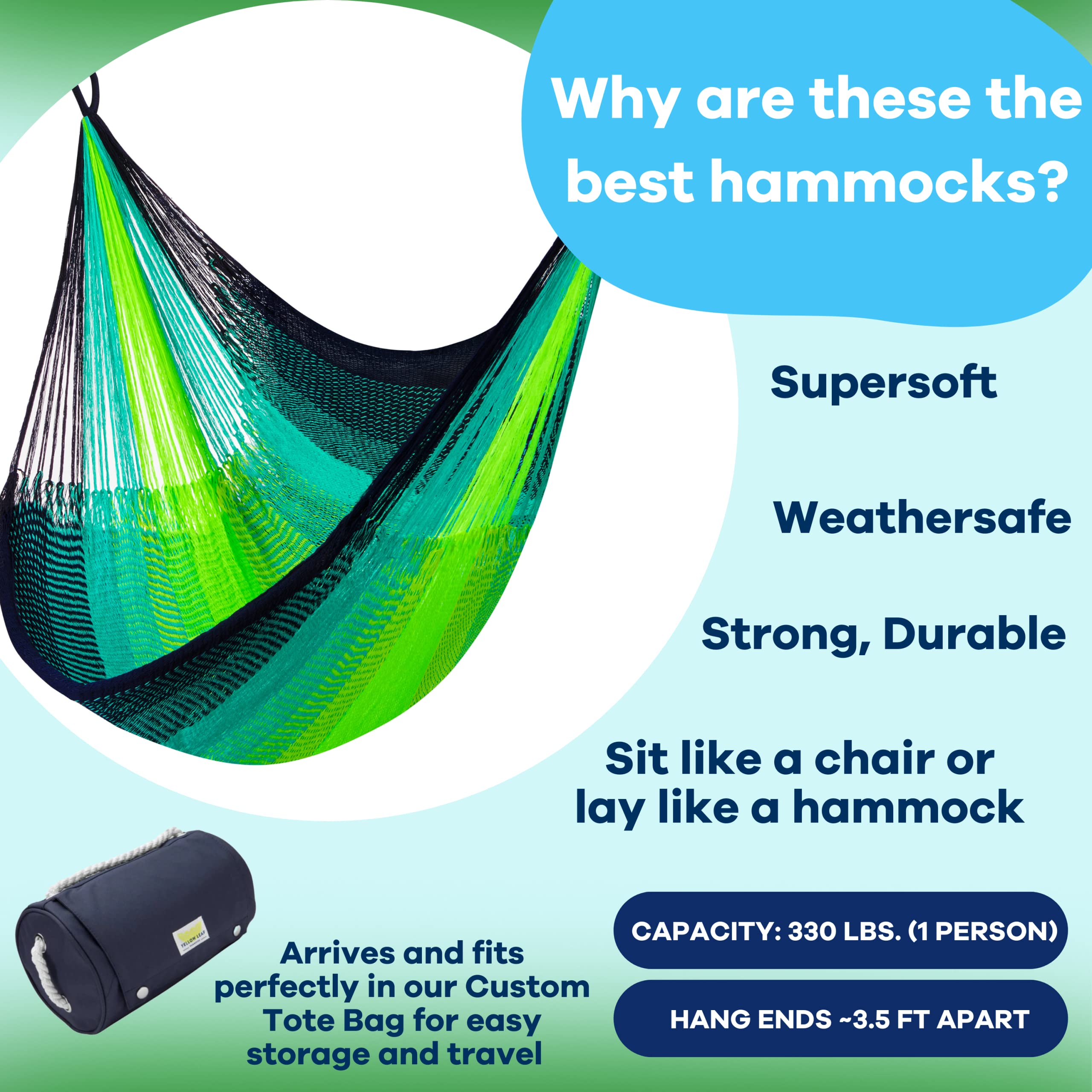 Handwoven Hanging Chair by Yellow Leaf Hammocks - Fits 1 Person, 330lb Max - Kick Back for Full-Body Recline - Weathersafe, Ultra Soft, Hang Anywhere - Color: Natural Khaki