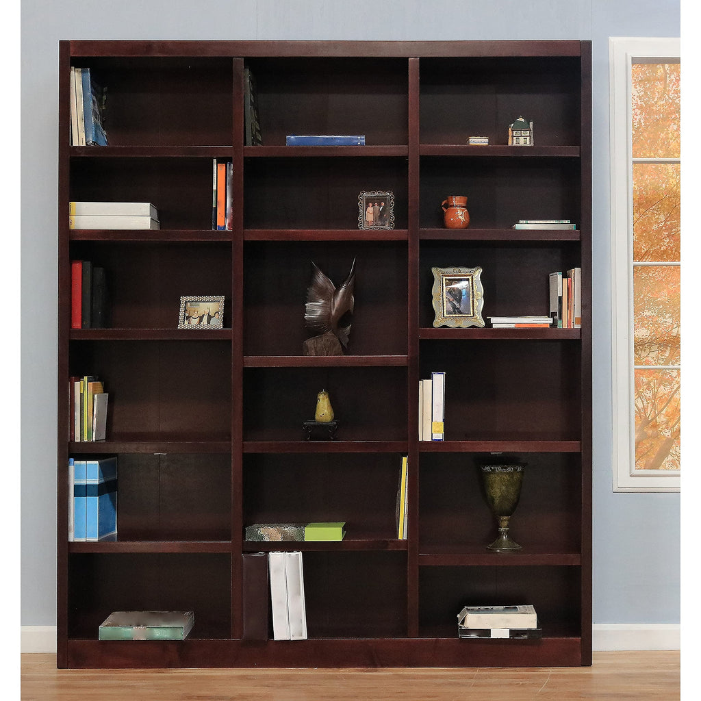 Concepts In Wood 84" Traditional Triple Wide Wood Bookcase with 15 Adjustable Shelves & 3 Fixed Shelves, Assembly Required, for Laundry/Bedroom/Kitchen/Garage/Office, in Cherry Finish