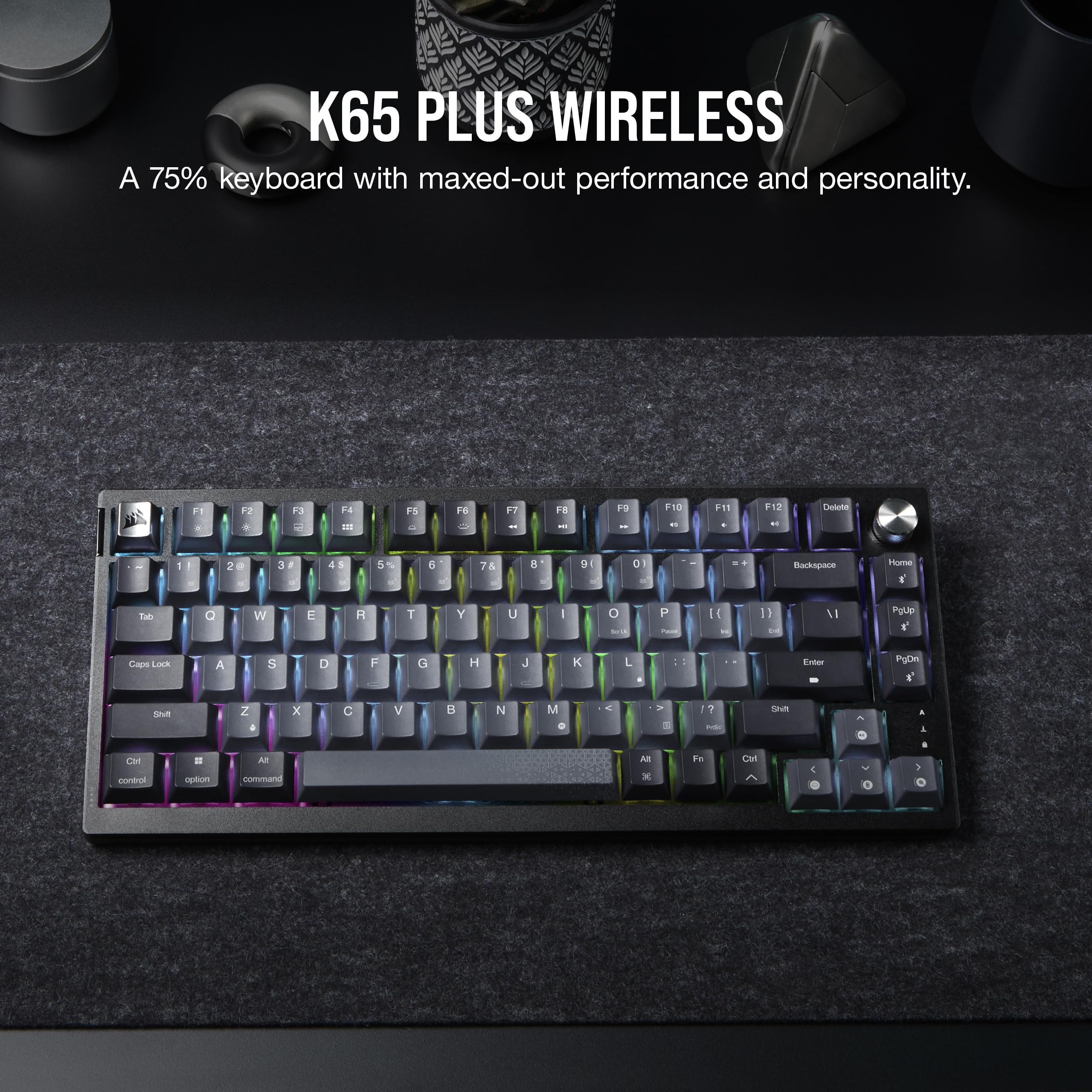 Corsair K65 Plus Wireless 75% RGB Mechanical Gaming Keyboard – Pre-Lubricated MLX Red Linear Switches – PBT Dye-Sub Keycaps – PC, Mac, PS5, PS4, Xbox, iPad – QWERTY NA – Black/Gray
