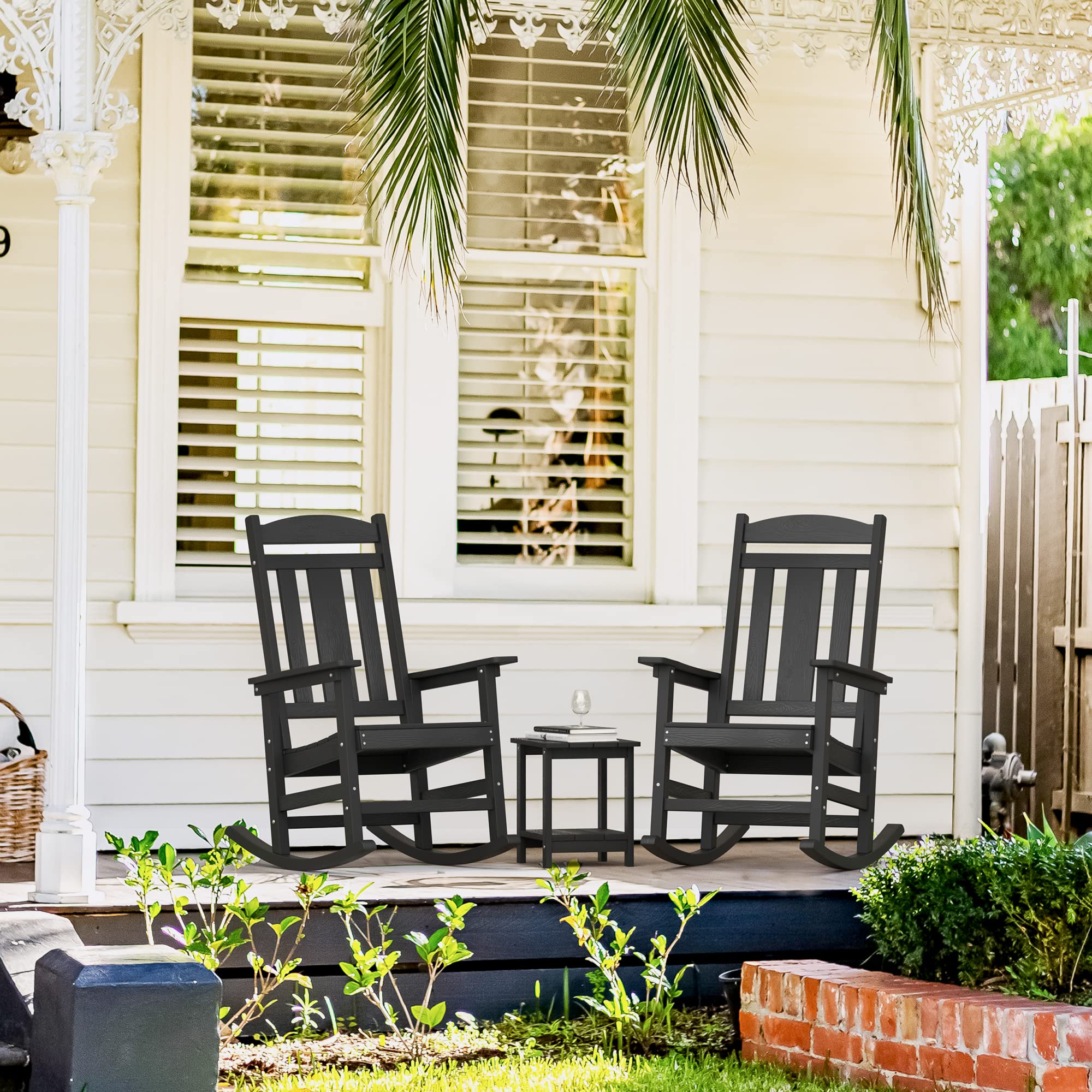 LUE BONA Rocking Chair Outdoor, Weather Resistant HDPS Plastic Rocker Chairs, 350lb Heavy Duty, Oversized Porch Rocker for Adult, High Back Smooth Rocking Chairs for Outdoor & Indoor, Aruba Blue