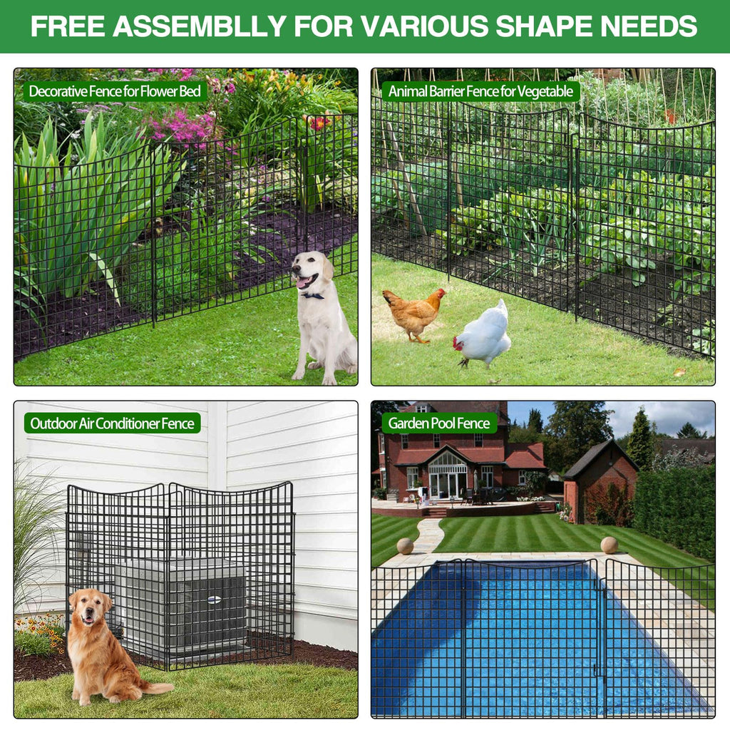 10 Panels Garden Fence Animal Barrier, 33 in(H) X 24 ft(L) Dog Fence Outdoor for Yard with Lock, Tall Metal Fencing with Ground Stakes, Temporary Fencing for Dog, Rabbits, and Patio Border