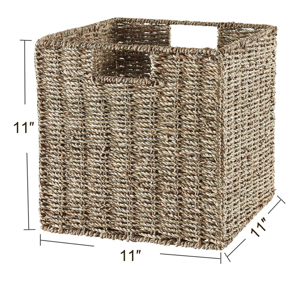 Vagusicc Wicker Storage Basket, Set of 2 Seagrass Storage Baskets, Foldable Wicker Basket 9 Inch Square Cube Storage Bins Storage Baskets for Organizing Shelf Baskets, 9''x9''x9''