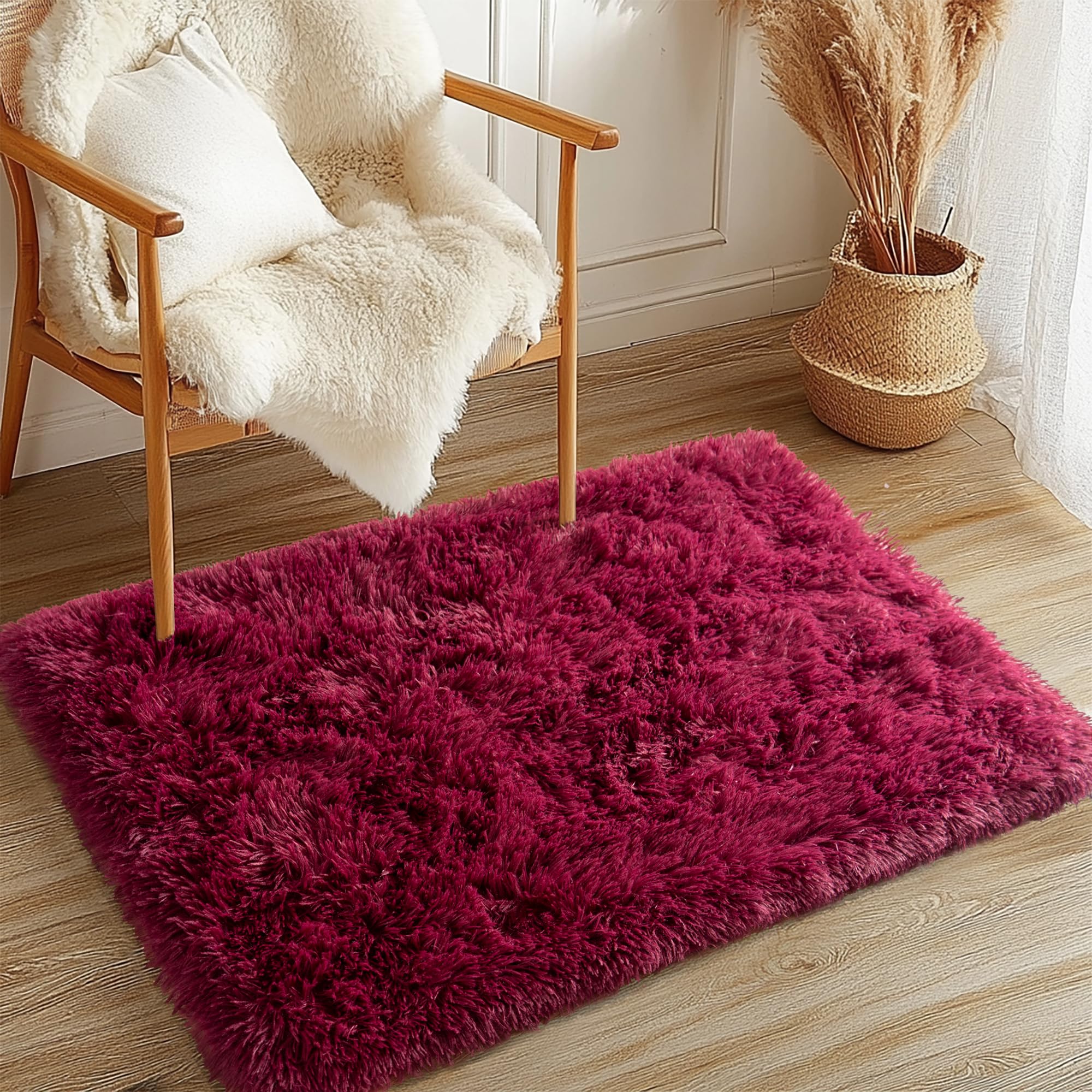 Awaytail Fluffy Rug Washable 2x3 Feet, Pure Black Desk Chair Rug Non-Slip, Super Soft Kids Rug for Boys Nursery Dorm Decor