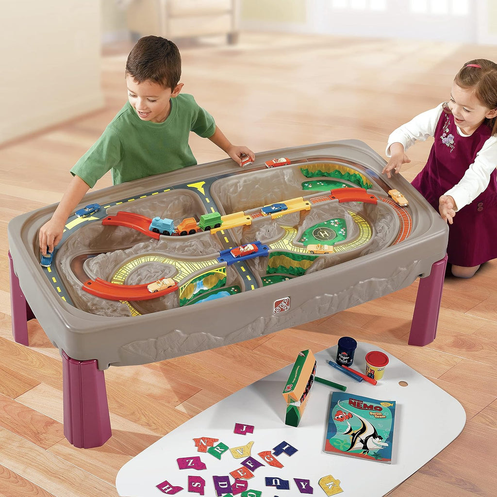 Step2 Deluxe Canyon Road Train & Track Table, Kids Activity Table for Cars, Cover Included, Made of Durable Plastic, Includes 3-Piece Train Set, For Toddlers 3+ Years Old