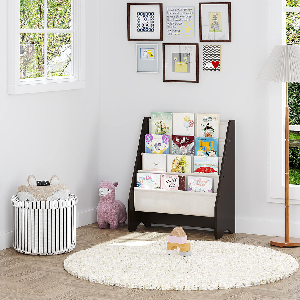 UTEX Kids Sling Bookshelf - Kids Magazine Rack with Organizer, Book Organizer (Espresso)