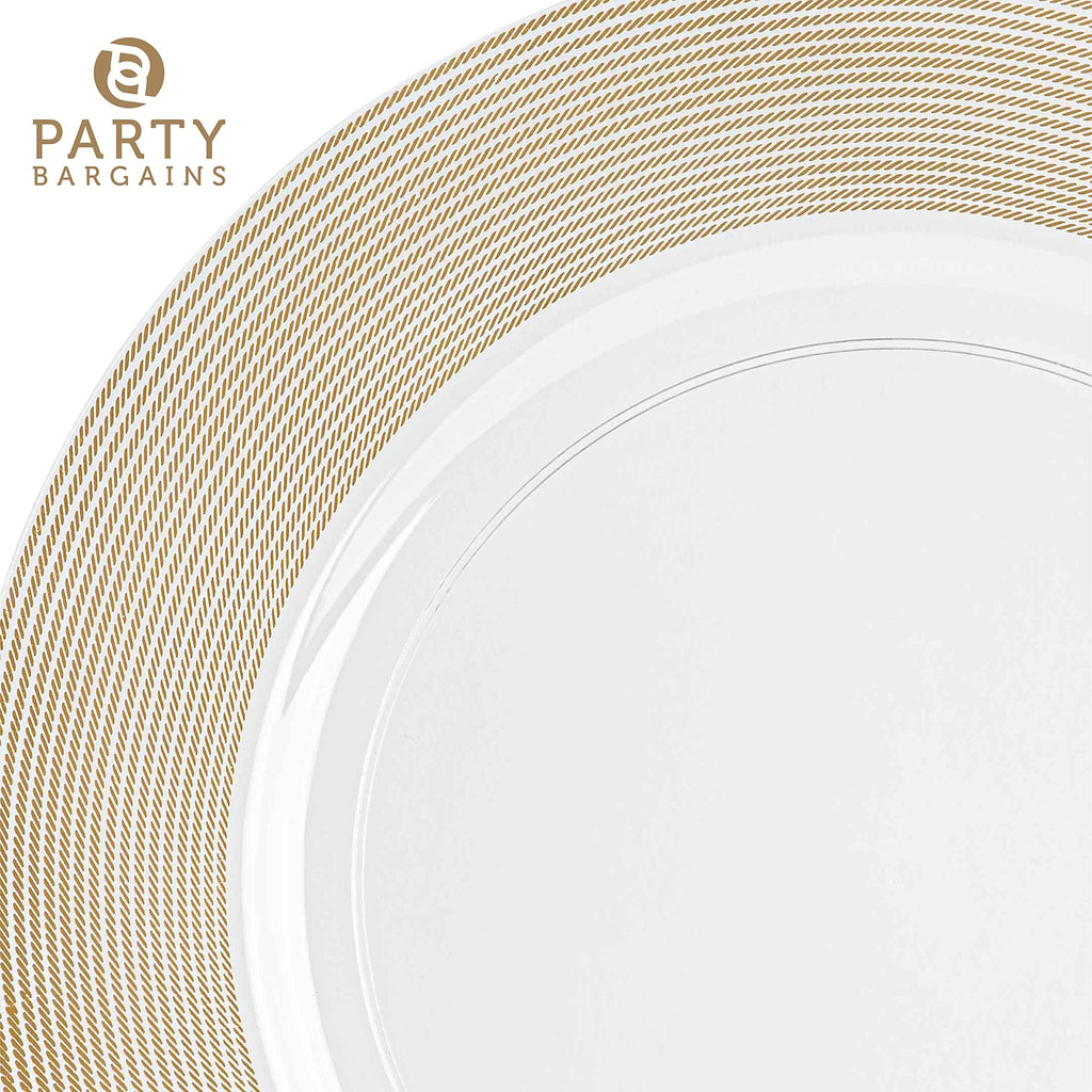 PARTY BARGAINS 13-Inch Charger Plates - 96 Pack, Clear Gold Rim, Heavy-Duty Disposable Chargers for Elegant Dining - Ideal for Weddings and Formal Events