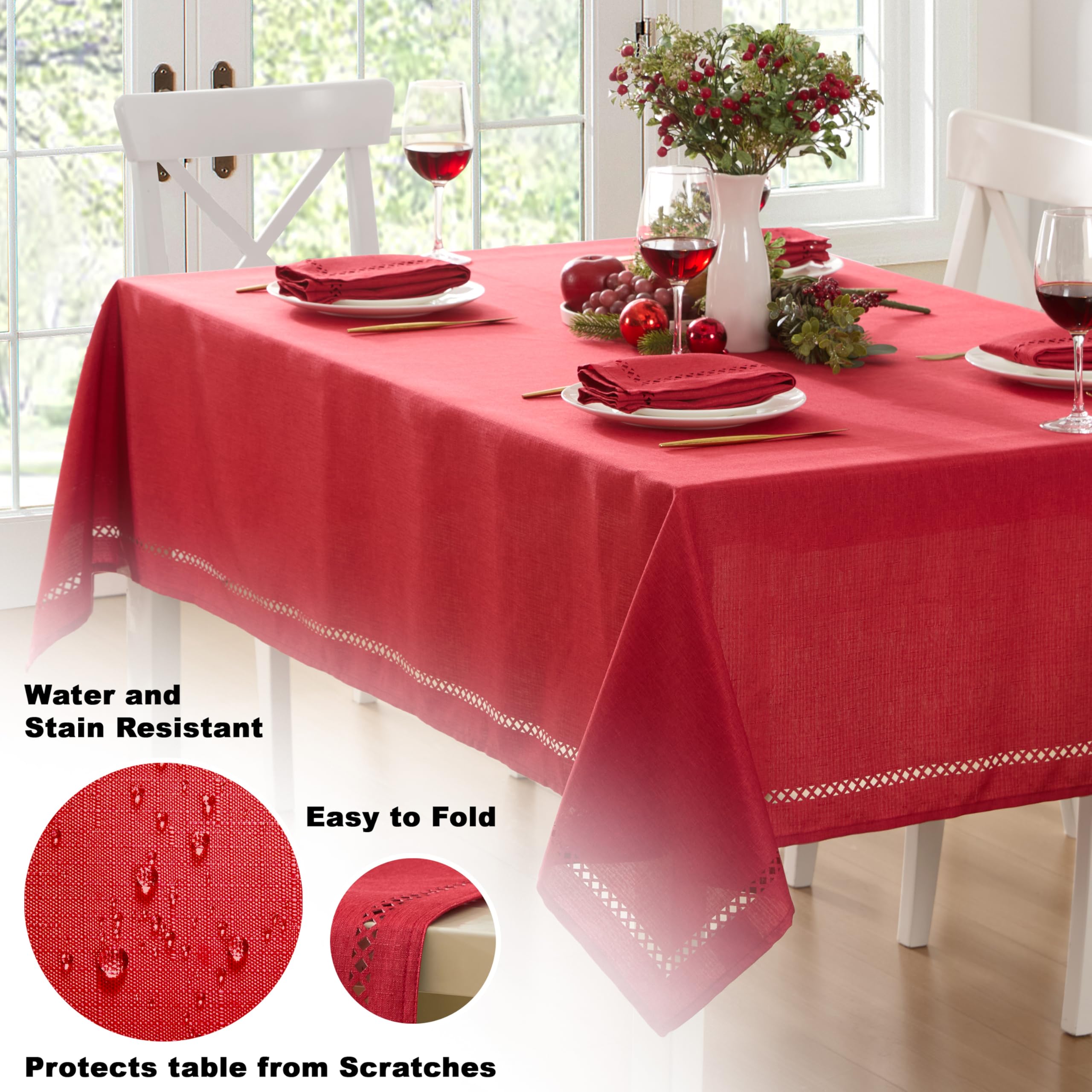Newbridge Rectangle Fabric Placemats, Set of 4 Placemats, Provence Lattice Cutwork Solid Color Textured, Water and Stain Resistant Easy Care, Denim Blue