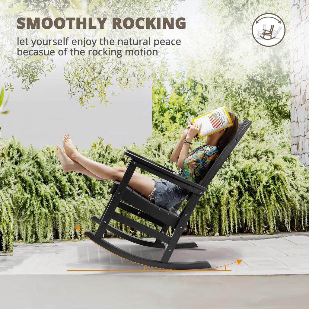 LUE BONA Rocking Chair Outdoor, Weather Resistant HDPS Plastic Rocker Chairs, 350lb Heavy Duty, Oversized Porch Rocker for Adult, High Back Smooth Rocking Chairs for Outdoor & Indoor, Aruba Blue