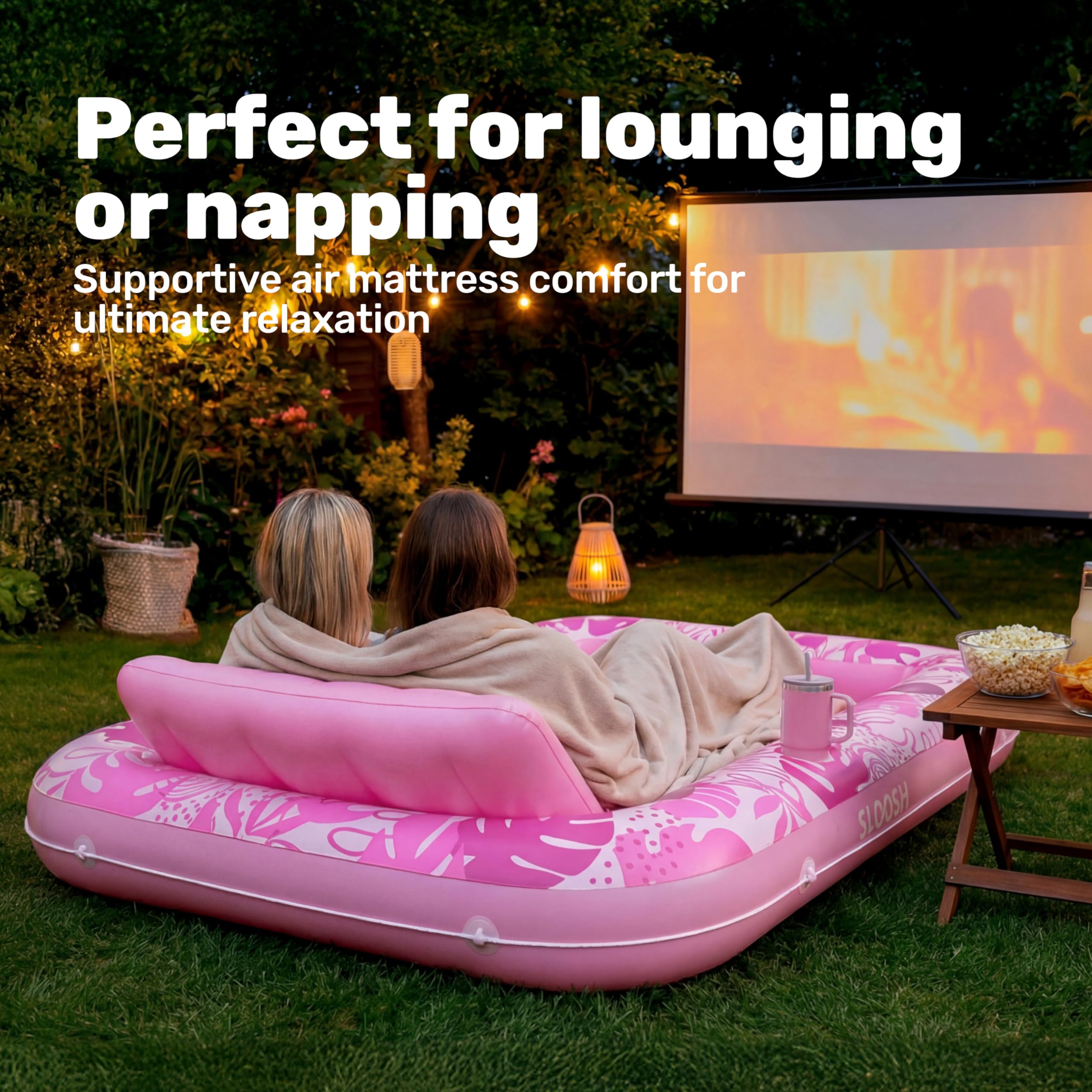 SLOOSH Inflatable Tanning Pool Lounger Float, 85" x 57" Extra Large Pool Floats Adult with Pillow, 4 in 1 Suntan Tub Raft Floatie,Sunbathing Bed Lounge for Water Blow Up Ball Pit Party Gifts, XL-Blue