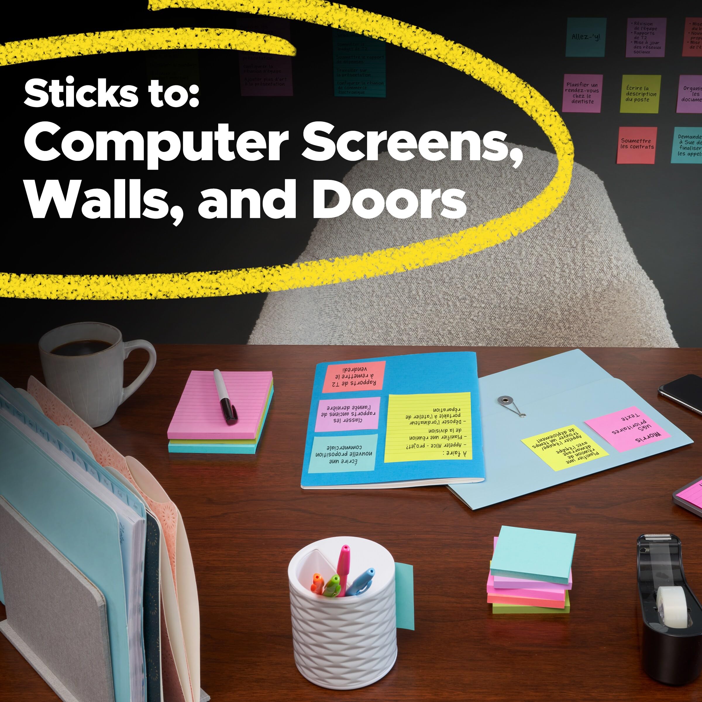 Post-it Super Sticky Lined Notes, 5 Sticky Note Pads, 4x6 in, 2X the Sticking Power, Back to School Supplies for Students, Sticky Notes for Textbooks, Notebooks, and Vertical Surfaces, Bright Colors