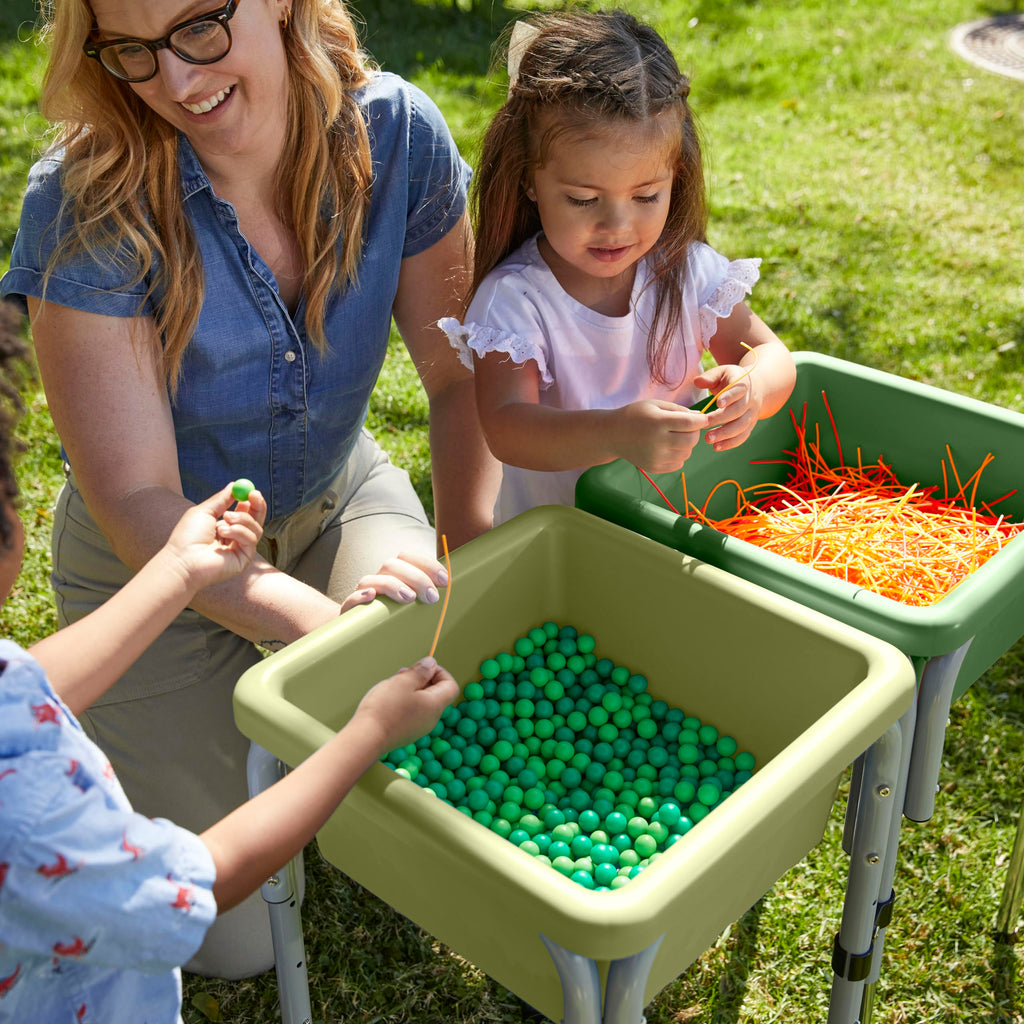 ECR4Kids 2-Station Sand and Water Adjustable Play Table, Sensory Bins, Blue/Red