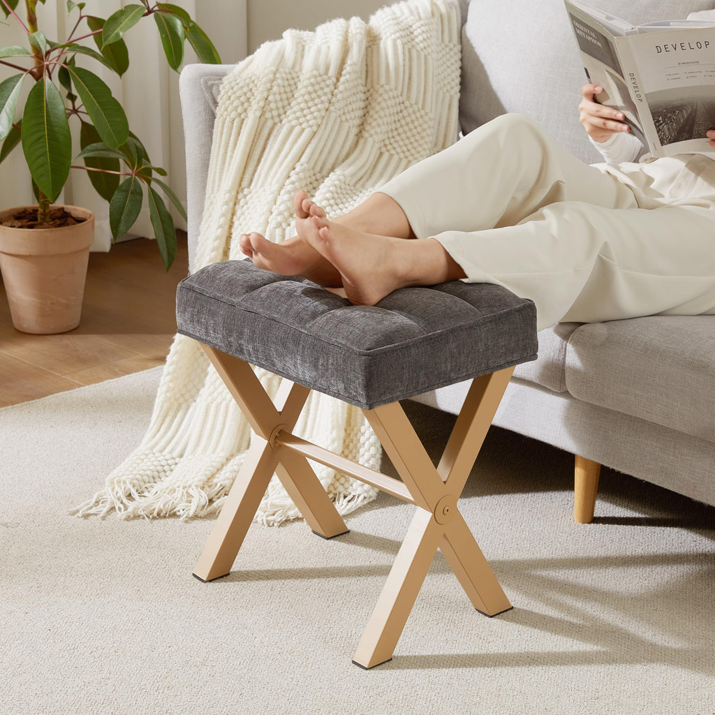 Royal Windsor Vanity Stool with Saddle Cushion, 18 Inch Makeup Vanity Chair for Living Room, Modern Foot Stool Ottoman Piano Bench,Small Upholstered Bench for Bedroom, Beige