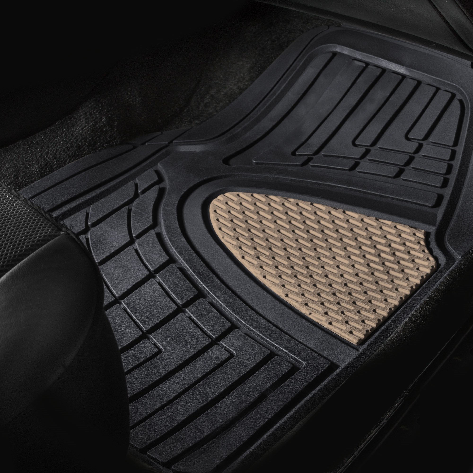 FH Group Automotive Floor Mats - Heavy-Duty Rubber Floor Mats for Cars, Universal Fit Full Set, Climaproof Floor Mats, Trimmable Floor Mats for Most Sedan, SUV, Truck Floor Mats Beige
