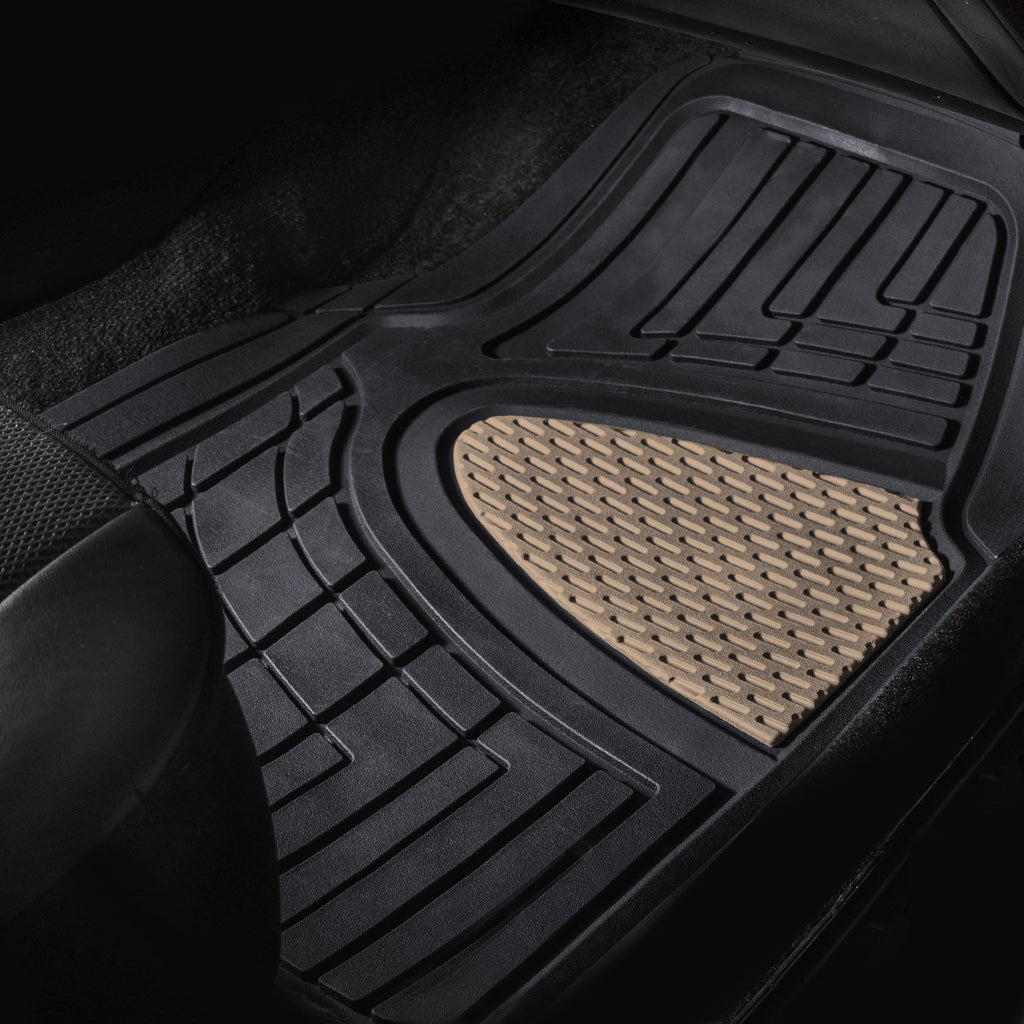 FH Group Automotive Floor Mats - Heavy-Duty Rubber Floor Mats for Cars, Universal Fit Full Set, Climaproof Floor Mats, Trimmable Floor Mats for Most Sedan, SUV, Truck Floor Mats Beige