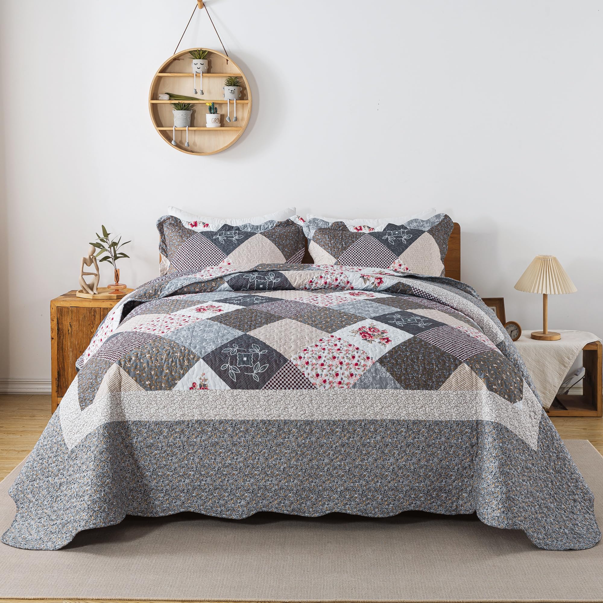 HoneiLife Quilt Sets Twin Size - 2 Piece Microfiber Quilts Reversible Bedspreads Patchwork Coverlets Floral Bedding Set All Season Quilts with Blue and White Porcelain Pattern