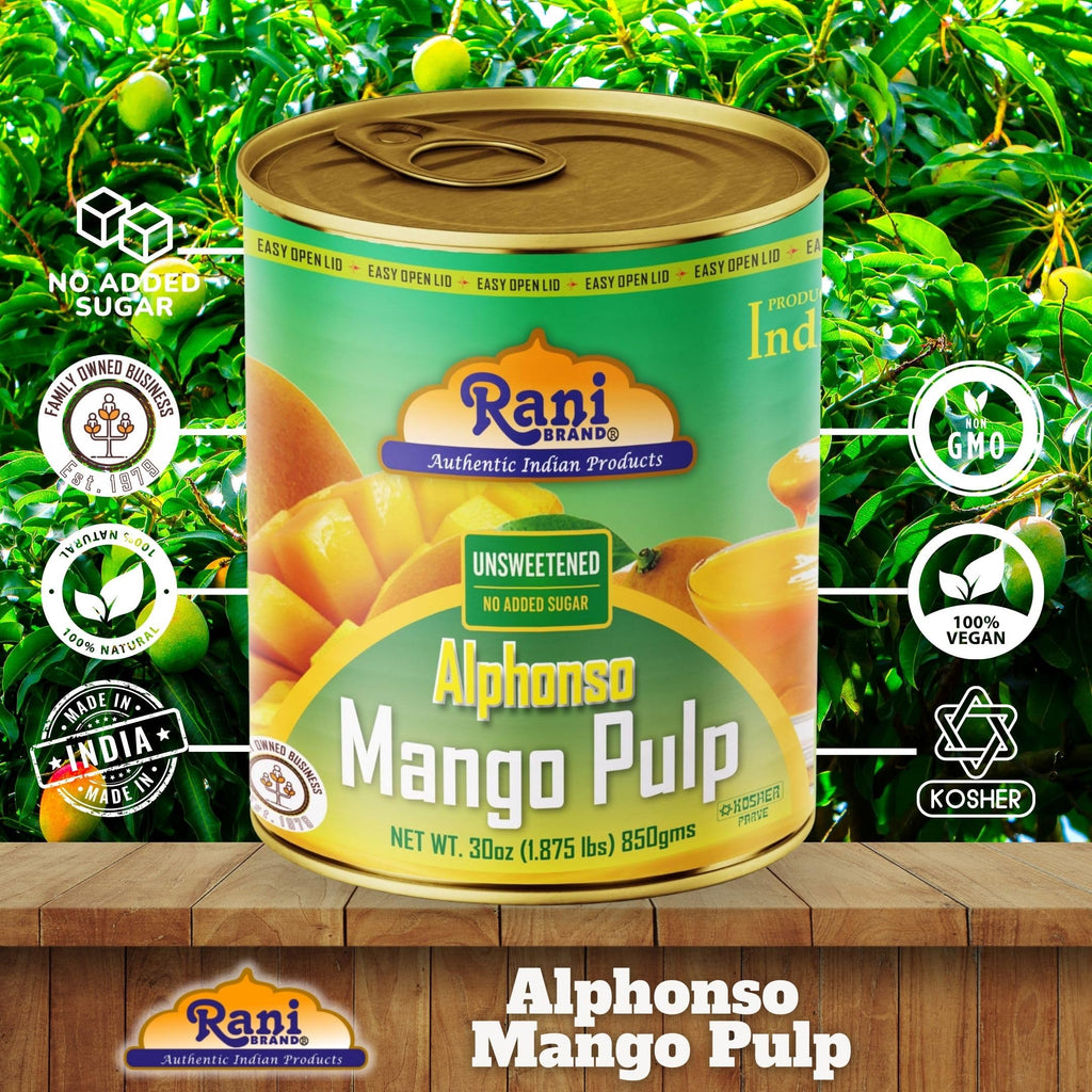 Rani Mango Pulp Puree (Makes Mango Lassi Shakes) Alphonso Sweetened 30oz (1.875lbs) 850g ~ Kosher | All Natural | NON-GMO | Vegan | No colors | Gluten Friendly | Indian Origin