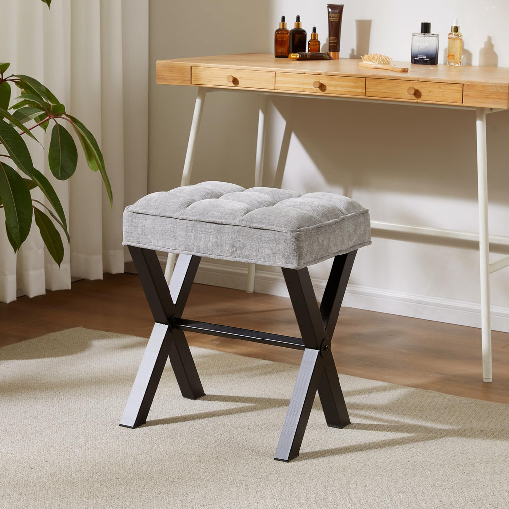 Royal Windsor Vanity Stool with Saddle Cushion, 18 Inch Makeup Vanity Chair for Living Room, Modern Foot Stool Ottoman Piano Bench,Small Upholstered Bench for Bedroom, Beige