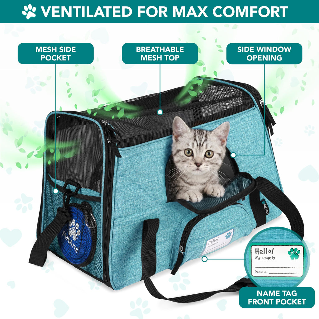 PetAmi Airline Approved Pet Carrier for Cats & Small Dogs, Soft Sided TSA Travel Carrier Bag with Sherpa Bed, Breathable Mesh Ventilation, Collapsible Bowl, Fits Under Seat, Up to 18 lbs, Small Black