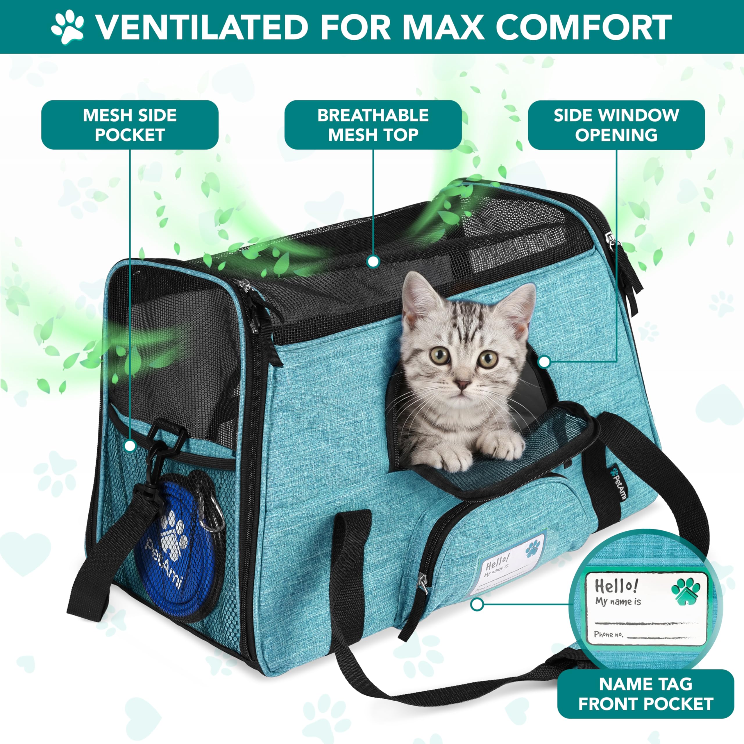 PetAmi Airline Approved Pet Carrier for Cats & Small Dogs, Soft Sided TSA Travel Carrier Bag with Sherpa Bed, Breathable Mesh Ventilation, Collapsible Bowl, Fits Under Seat, Up to 18 lbs, Small Black