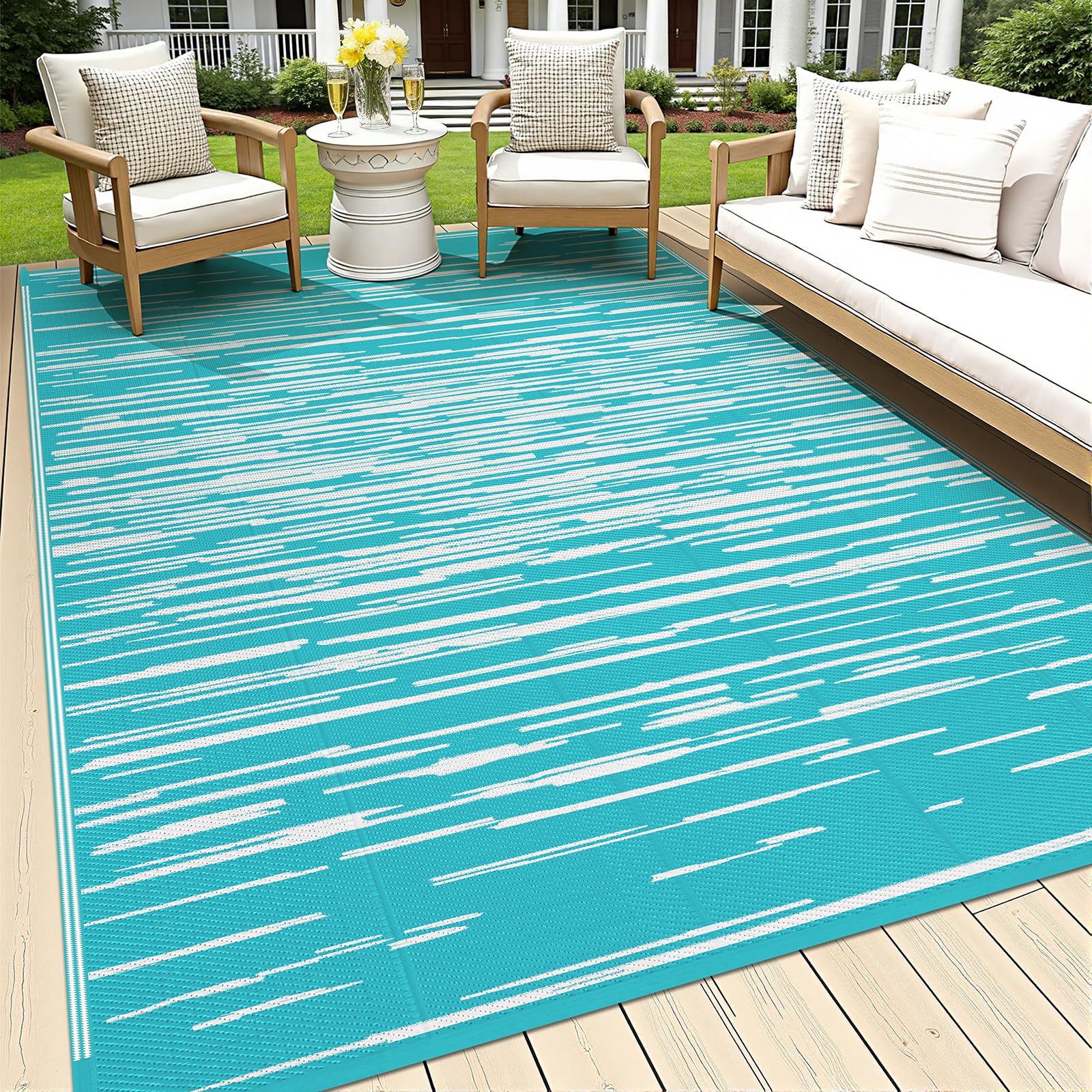 HEBE Checkered Outdoor Rug Waterproof 5x8, Reversible Plastic Straw Rug RV Camping Rug, Indoor Outdoor Patio Mat Clearance, Outside Carpet for Porch,Deck,Camper,Balcony,Backyard,Picnic