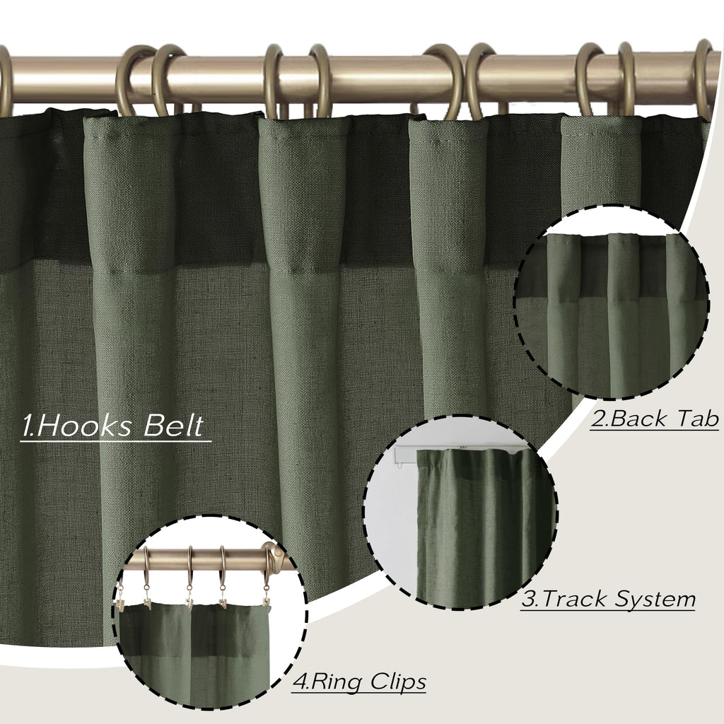 Black Linen Cotton Blend Sheer Curtains, Moody Light Filtering Drapes for Dark Academia Inspired Study Bedroom Living Room, 84 Inch Long 2 Panels Set