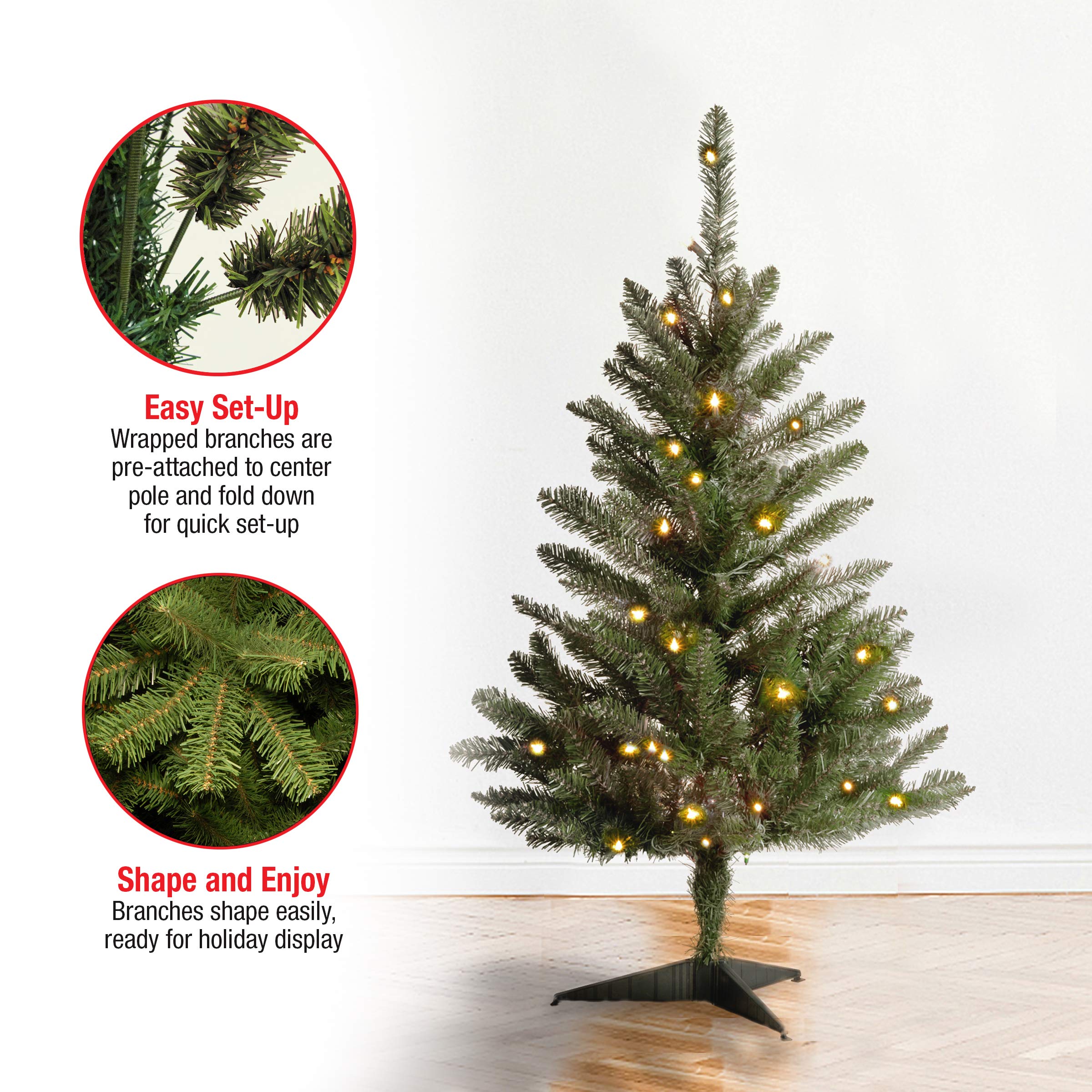 National Tree Company Artificial Mini Christmas Tree, Green, Kingswood Fir, Includes Stand, 3 Feet