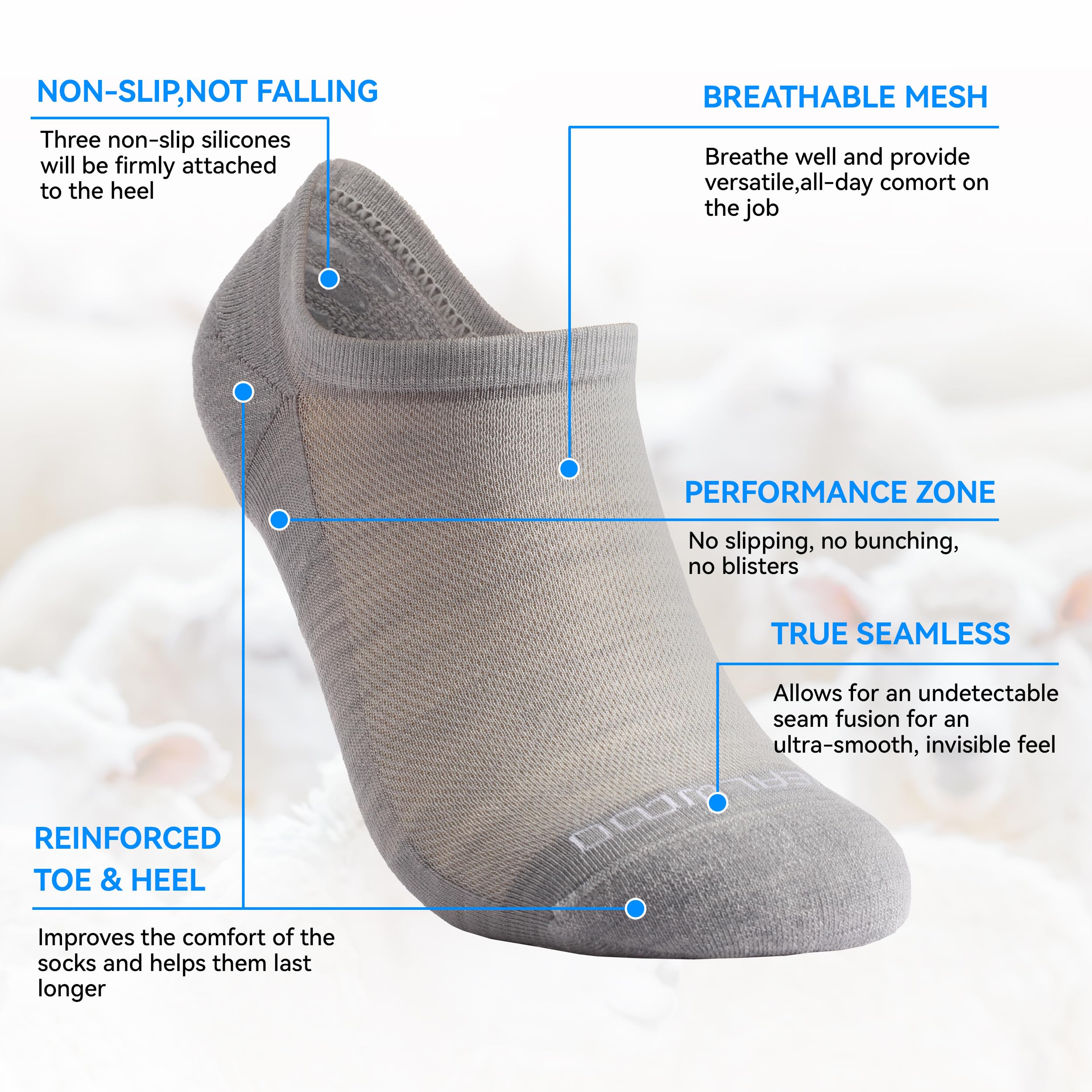 No Show Athletic Socks, ZEALWOOD 3 Pairs Merino Wool Ultra-Light Running Tennis Golf Socks for Men Women