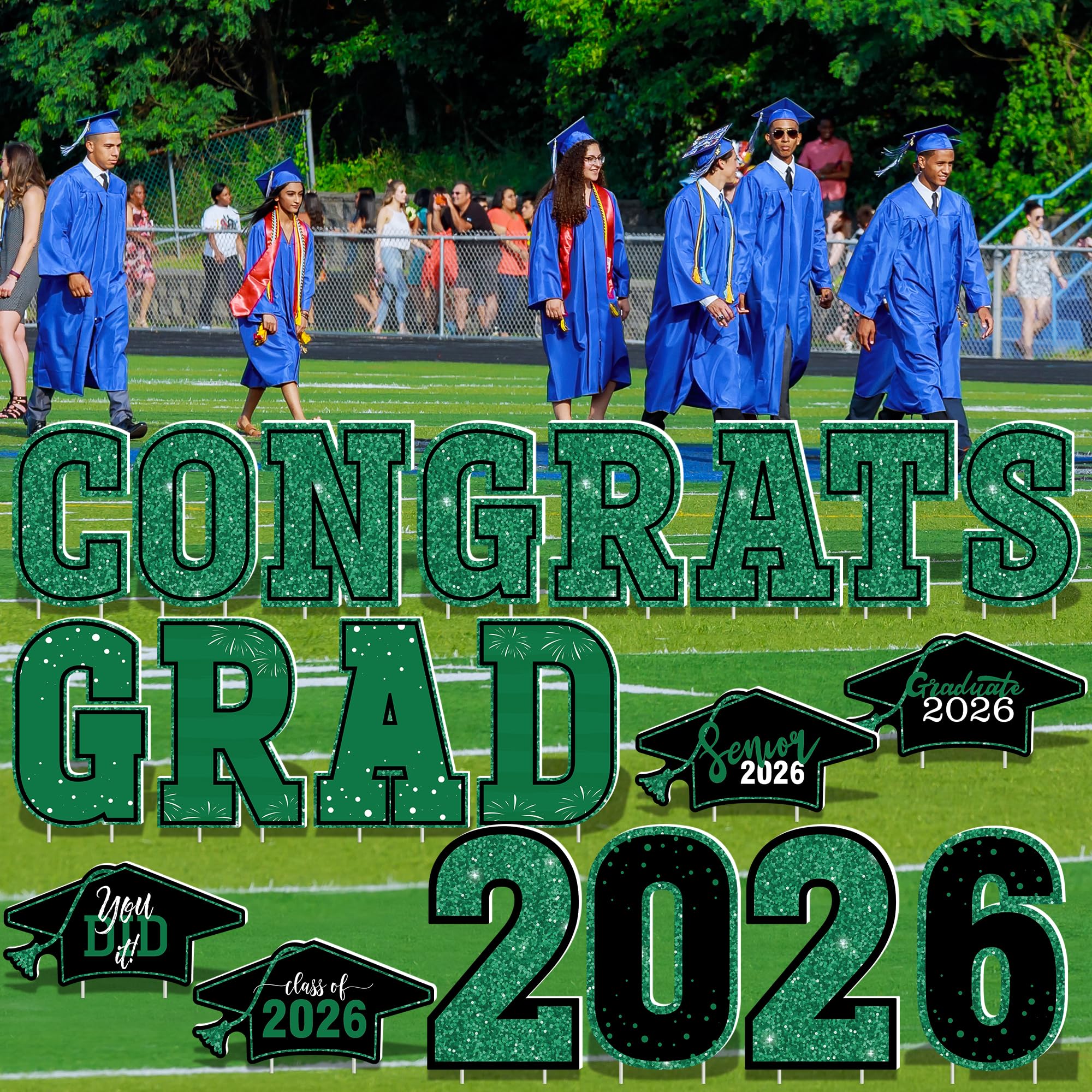 HOVACY 20 PCS Black Gold Graduation Yard Signs Class of 2026 | Black Gold 20 PCS, 40 Stakes, 11.57 x 16.14 in, Corrugated Plastic, Waterproof, Congrats Grad Sign, Graduation Sign