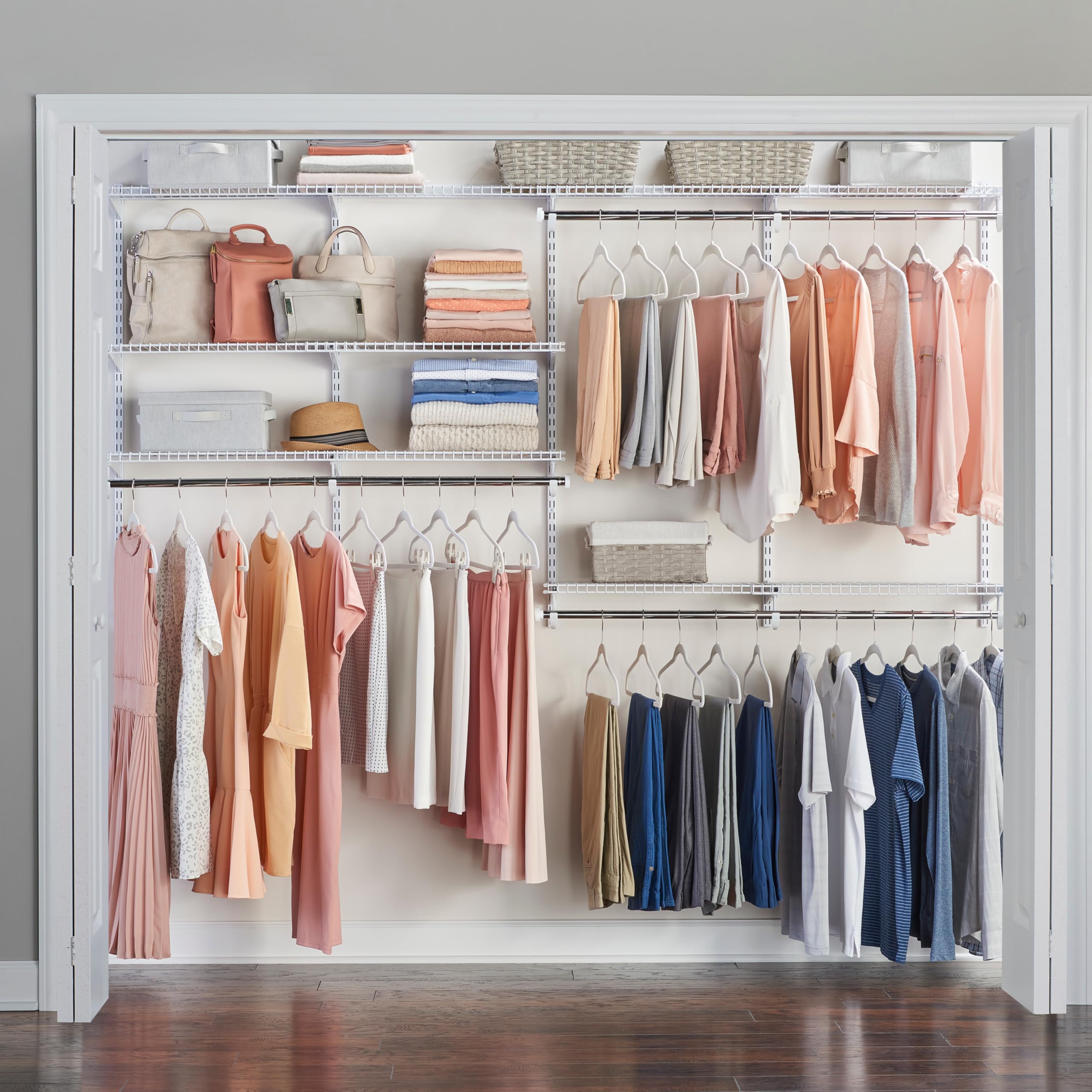 Rubbermaid Configurations Deluxe Custom Closet Kit, 3-6 Ft. Adjustable Metal Wire Shelving, Titanium Finish, Expandable Organization System, Hardware Included, for Home Closet/Pantry/Laundry/Mudroom