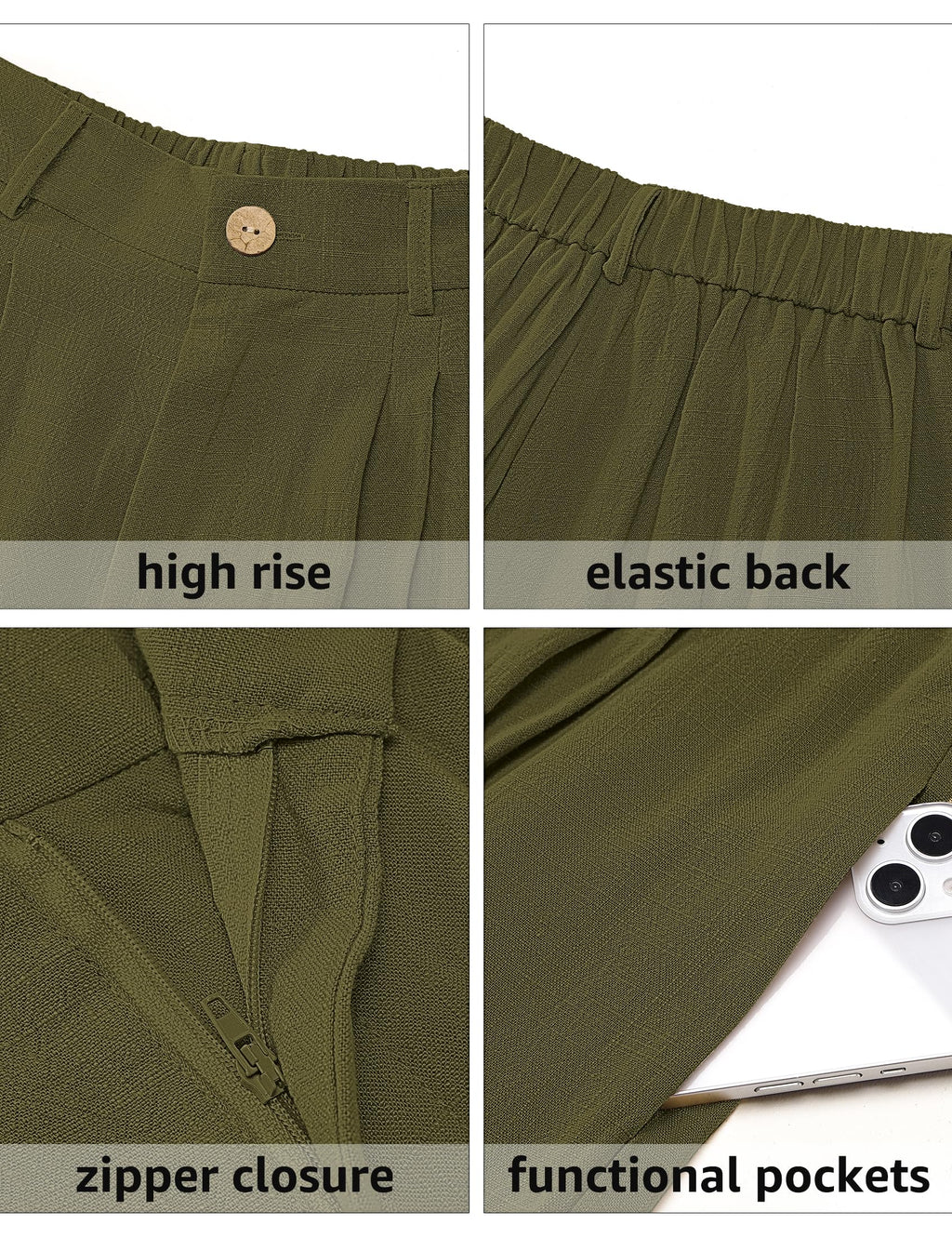 luvamia Bermuda Shorts for Women High Waisted Linen Dressy Casual Pleated Wide Leg Summer Shorts with Elastic Waist