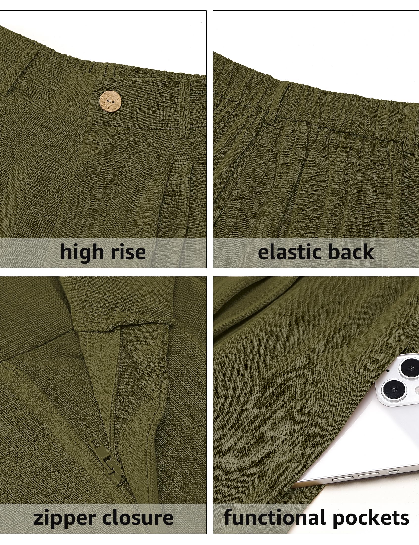 luvamia Bermuda Shorts for Women High Waisted Linen Dressy Casual Pleated Wide Leg Summer Shorts with Elastic Waist