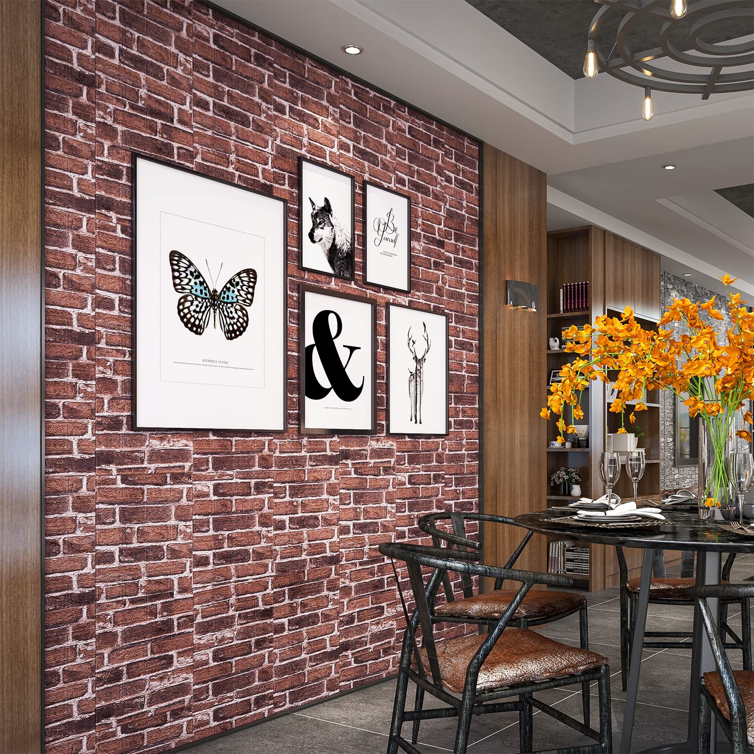 10PCS 3D Wall Panels Peel and Stick 3D Brick Wallpaper Peel and Stick Faux Stone Wall Panel Foam Brick Self-Adhesive Wallpaper (Black,10pcs)