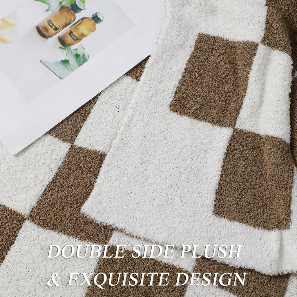bearberry Fuzzy Checkerboard Grid Throw Blanket Soft Cozy Warm Microfiber All Season Blanket Decor for Couch Sofa Bed Travel Home (Avocado Green, 50''x60'')