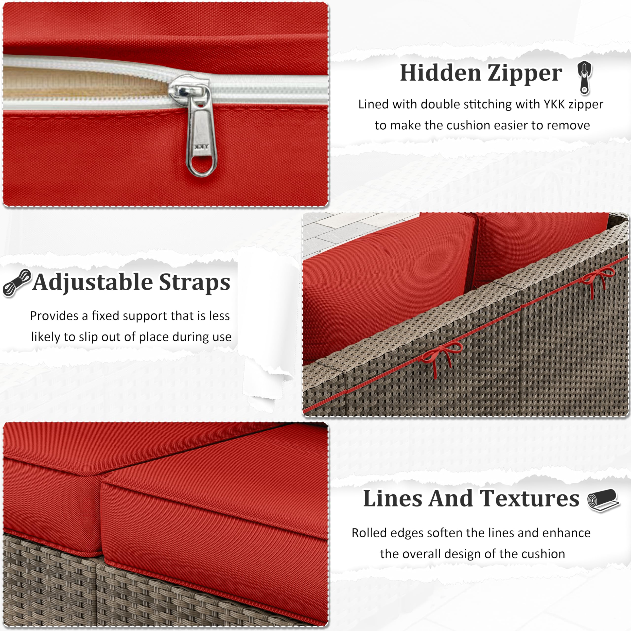 Outdoor Furniture Replacement Cushions, 5" Foam Foam High-Density, Fits 6-seat Sectional Rattan Conversation Set, 14 Piece Patio Water-Resistant Replacement Sofa Cushions, Liner&Cover