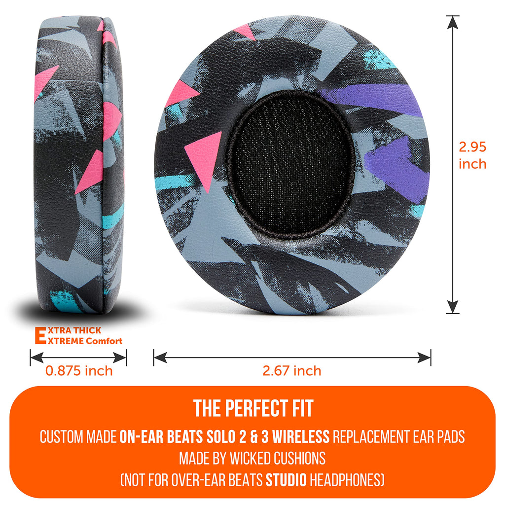 WC Extra Thick Replacement Earpads for Beats Solo 2 & 3 by Wicked Cushions - Ear Pads for Beats Solo 2 & 3 Wireless ON-Ear Headphones - Soft Leather, Luxury Memory Foam, Strong Adhesive | 90's Black