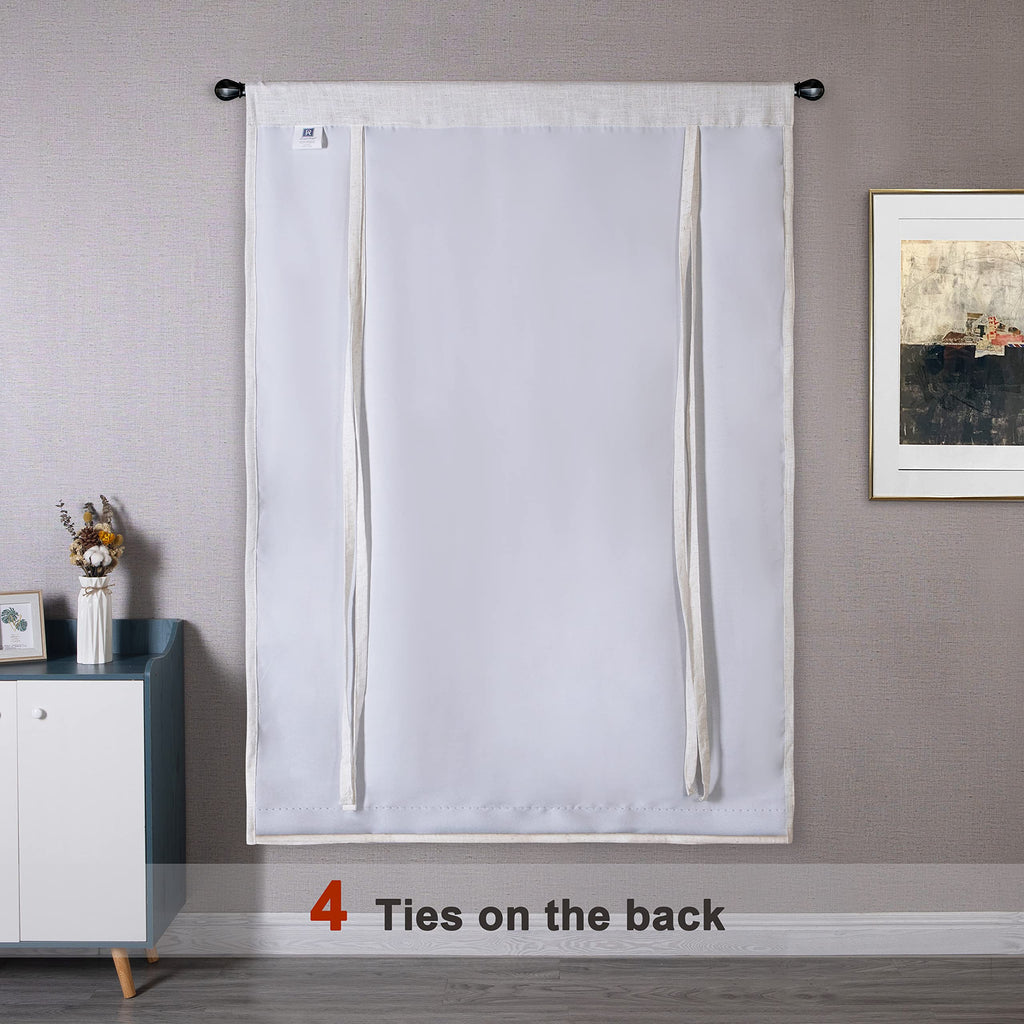 DriftAway Double Layer Linen Blackout Tie Up Curtains Thermal Insulated Fully Lined Balloon Roman Shade Bathroom Window Adjustable Rod Pocket for Small Window 25 Inch by 47 Inch Beige