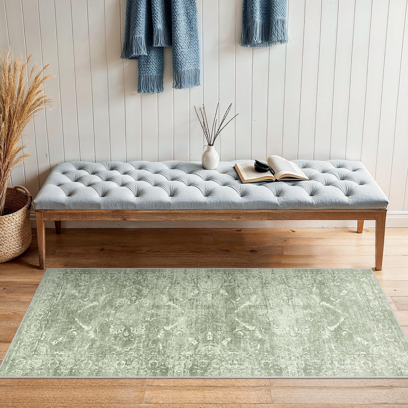2x5 Washable Kitchen Runner Rug - Soft Low Pile Floral Animal Cat Print Rugs with Non-Slip Backing Waterproof Stain-Resistant Indoor Carpet for Hallway Entryway Bathroom Bedroom (Black)