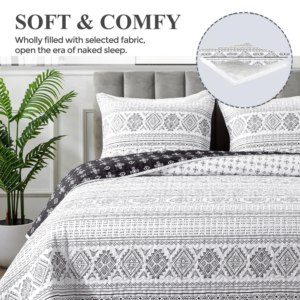 Andency Twin Quilt Set Grey, 2 Pieces Boho Lightweight Soft Striped Bedspread for All Season (68"x86"), Gray Printed Bohemian Polyester Reversible Coverlet Comoforter Sets