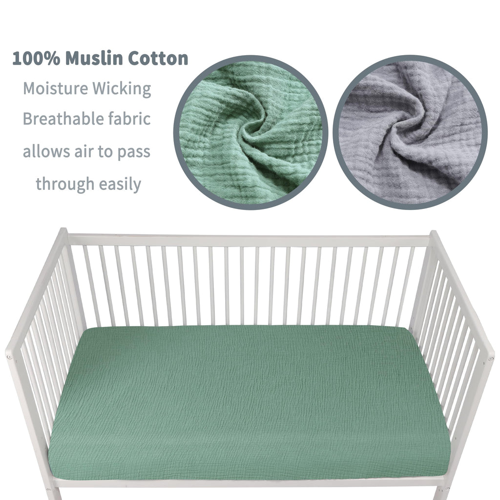GUNTAIL Baby Crib Sheets for Boys Girls, 2 Pack Fitted Crib Sheet for Standard Crib and Toddler Mattress, Soft Microfiber Baby Sheet 52x28x8in (Brown & Green)