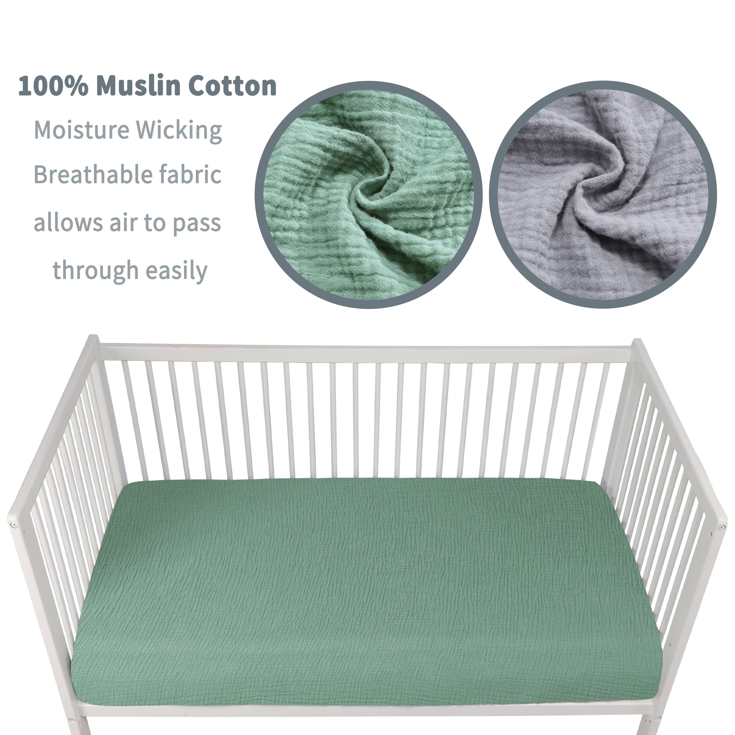 GUNTAIL Baby Crib Sheets for Boys Girls, 2 Pack Fitted Crib Sheet for Standard Crib and Toddler Mattress, Soft Microfiber Baby Sheet 52x28x8in (Brown & Green)