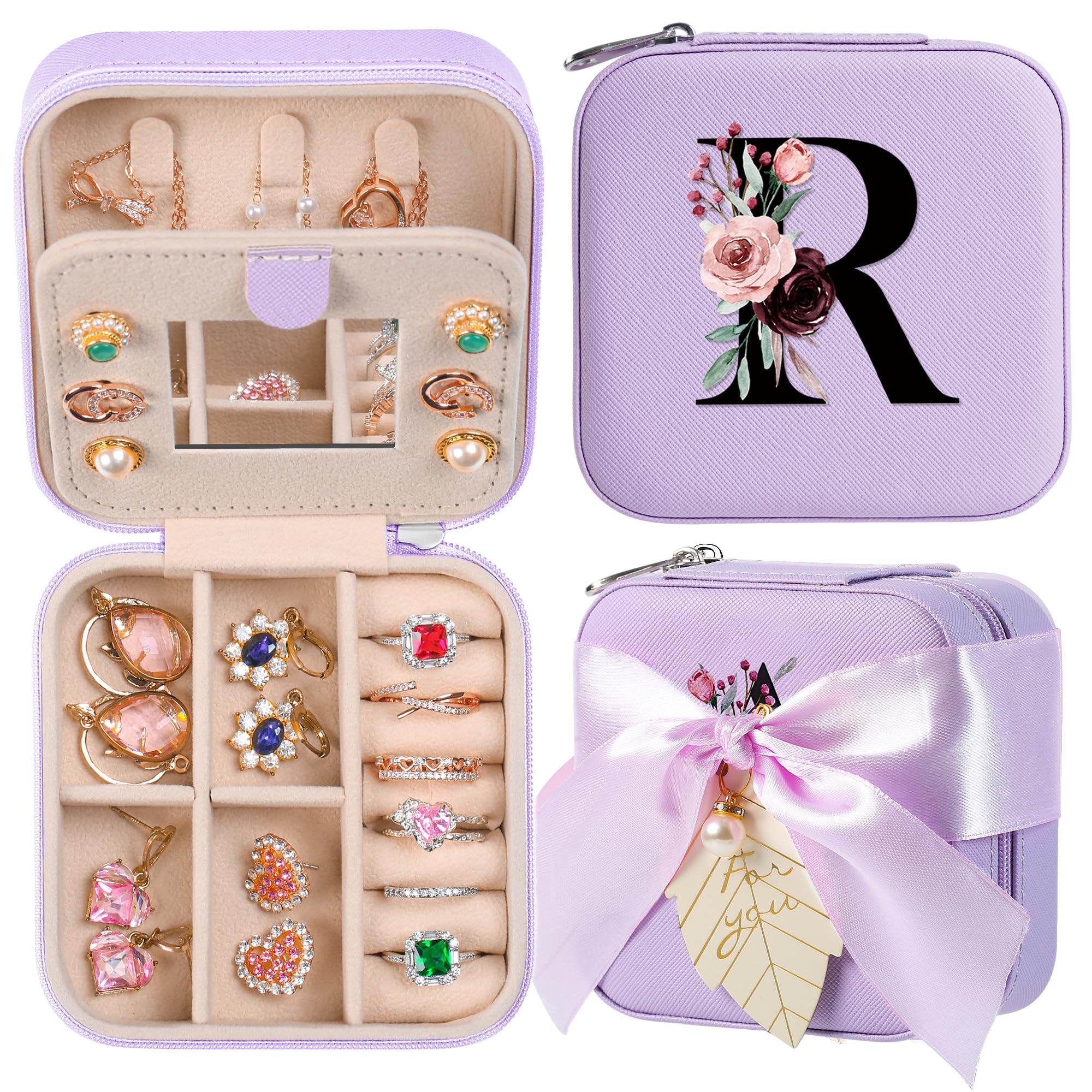 AYGXU Travel Jewelry Box for Women and Girls - Small Case With Initial A-Z - Teacher Gifts