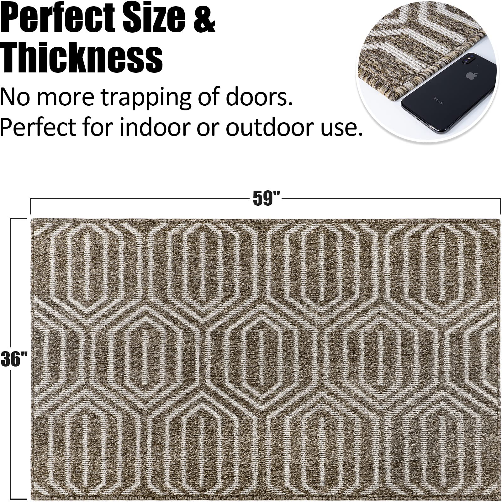 Indoor Doormat 24"x 36", Absorbent Front Back Door Mat Floor Mats, Rubber Backing Non Slip Door Mats Inside Mud Dirt Trapper Entrance Door Rug Carpet, Machine Washable Low Profile-Brown Time Cloister