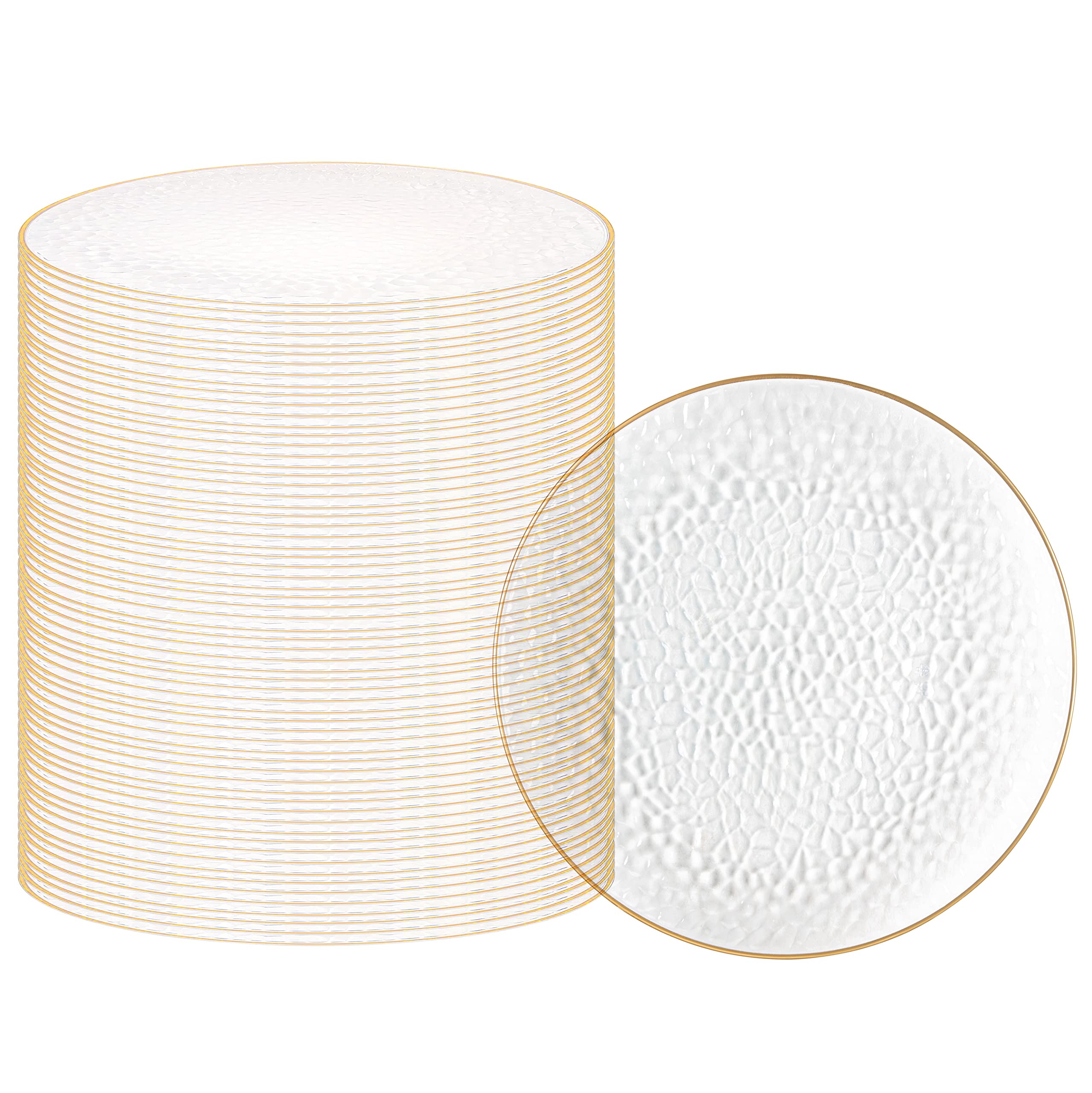 PARTY BARGAINS 13-Inch Charger Plates - 96 Pack, Clear Gold Rim, Heavy-Duty Disposable Chargers for Elegant Dining - Ideal for Weddings and Formal Events