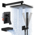 KES Tub and Shower Faucet Set Shower System with 10-Inch Rain Shower Head and Waterfall Tub Faucet Wall Mount Shower Valve and Trim Kit Included Matte Black, XB6240-BK