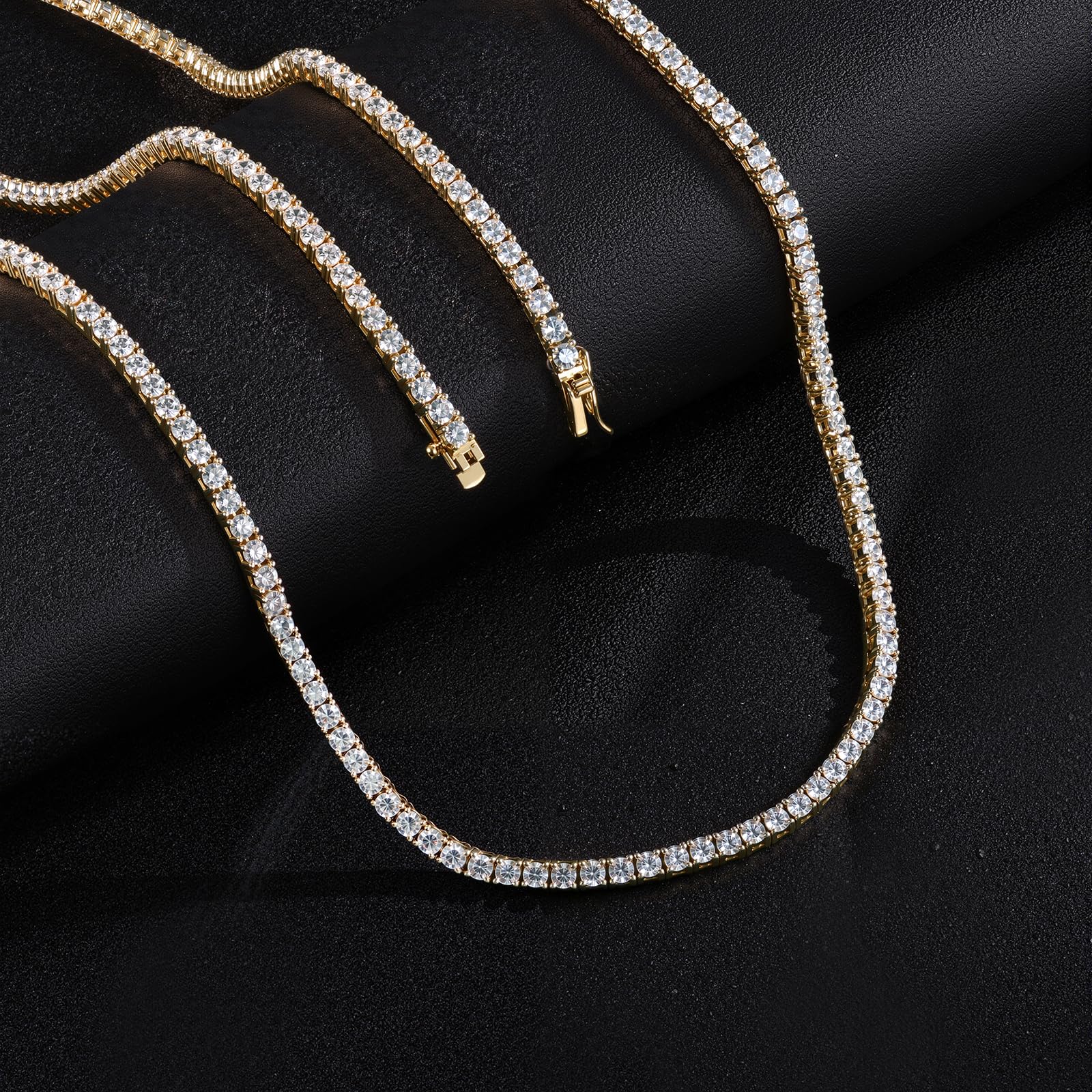 Gemsme 18K White/Yellow Gold Plated 3.0mm Round Cubic Zirconia Classic Tennis Necklace For Women 16-24 Inches